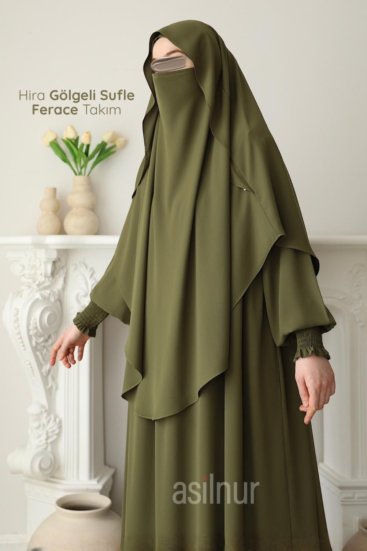 Hira Gölgeli Sufle Ferace Takım Yağ Yeşili - 1