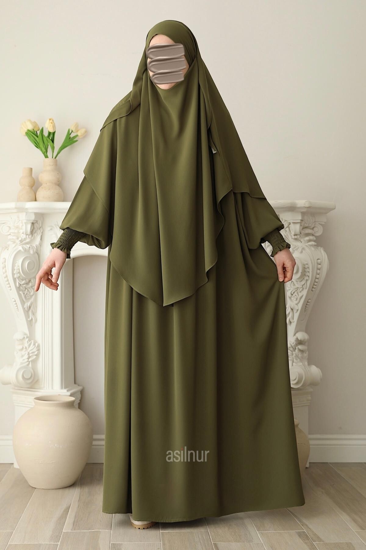 Hira Gölgeli Sufle Ferace Takım Yağ Yeşili - 3