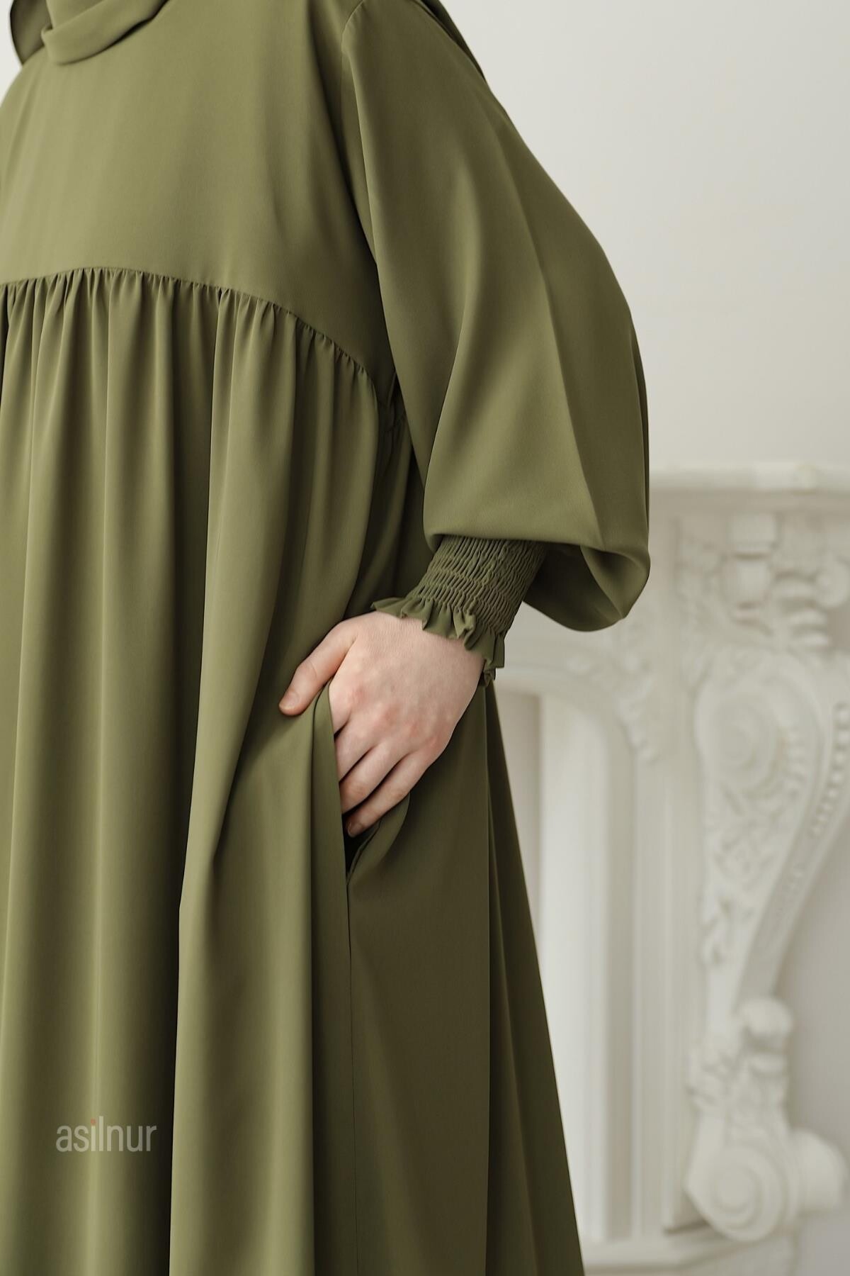 Hira Gölgeli Sufle Ferace Takım Yağ Yeşili - 4