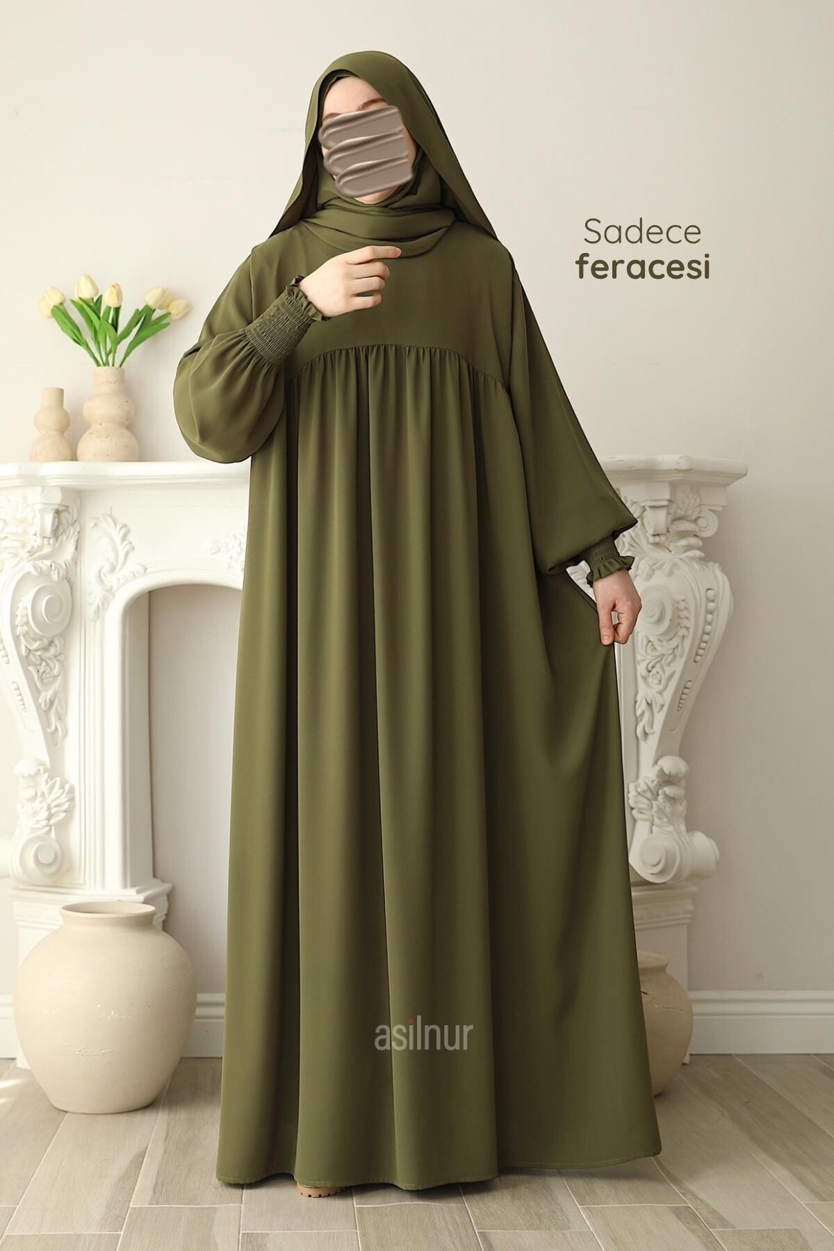 Hira Gölgeli Sufle Ferace Takım Yağ Yeşili - 5