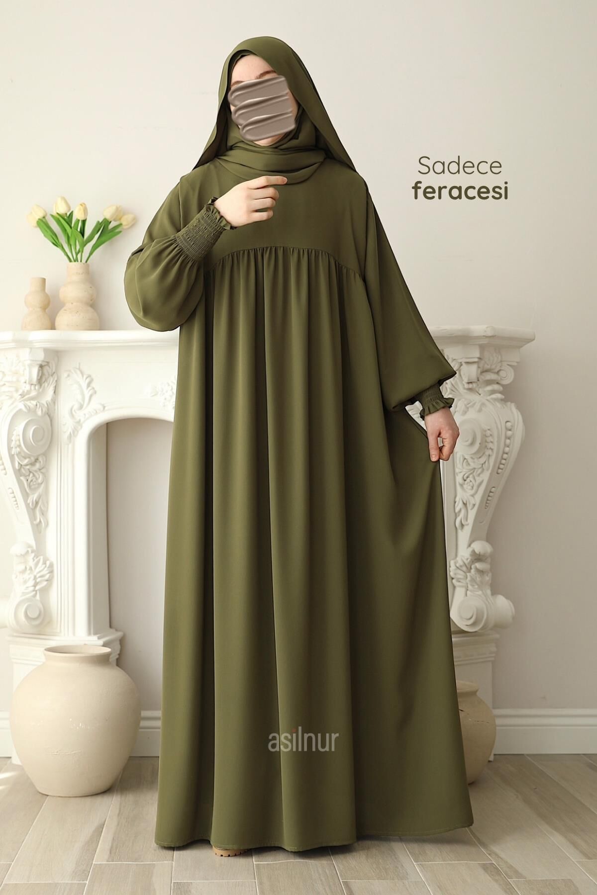 Hira Gölgeli Sufle Ferace Takım Yağ Yeşili - 5