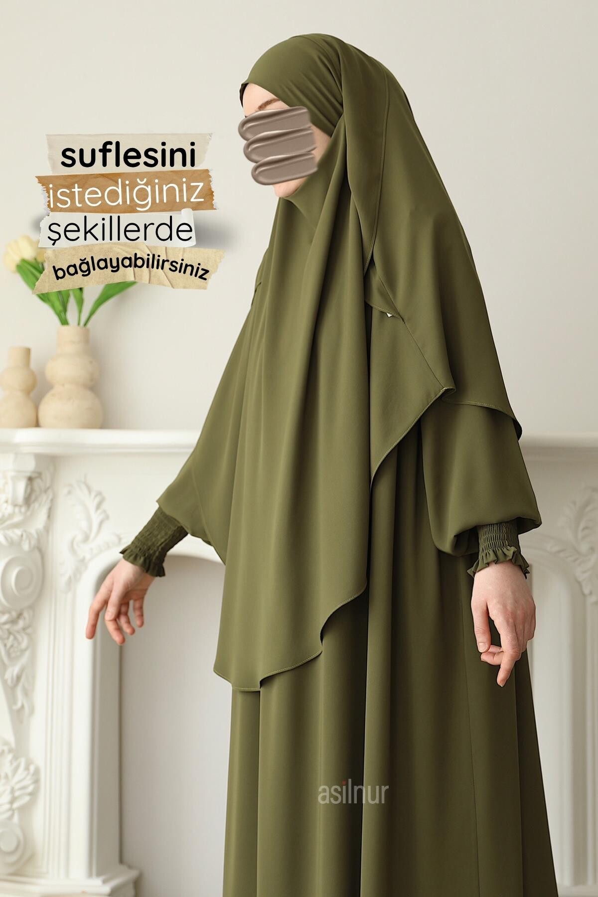 Hira Gölgeli Sufle Ferace Takım Yağ Yeşili - 6