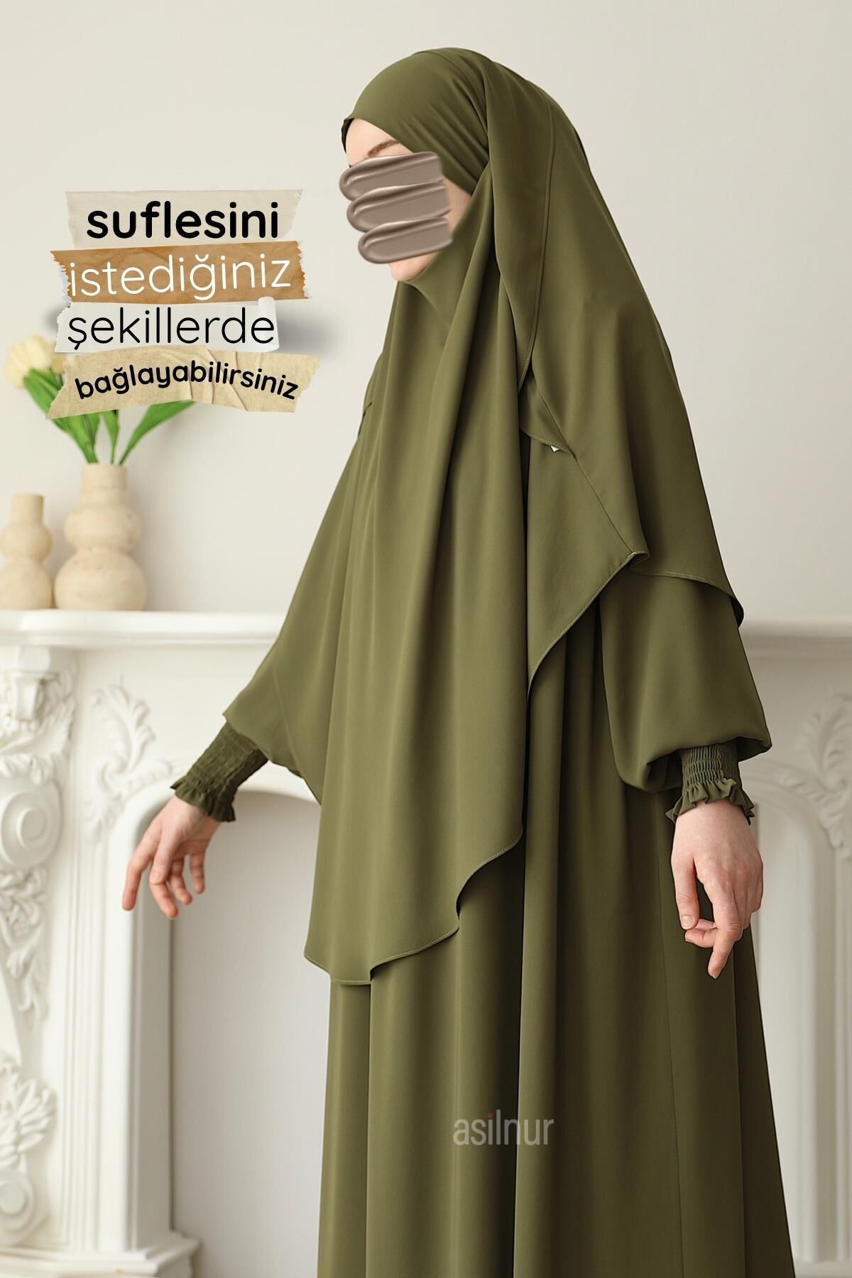 Hira Gölgeli Sufle Ferace Takım Yağ Yeşili - 6