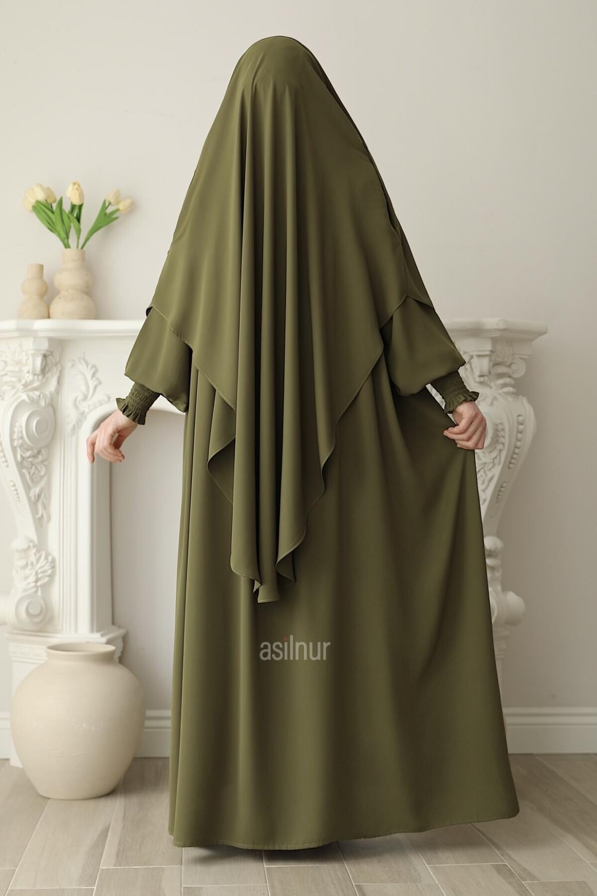 Hira Gölgeli Sufle Ferace Takım Yağ Yeşili - 7