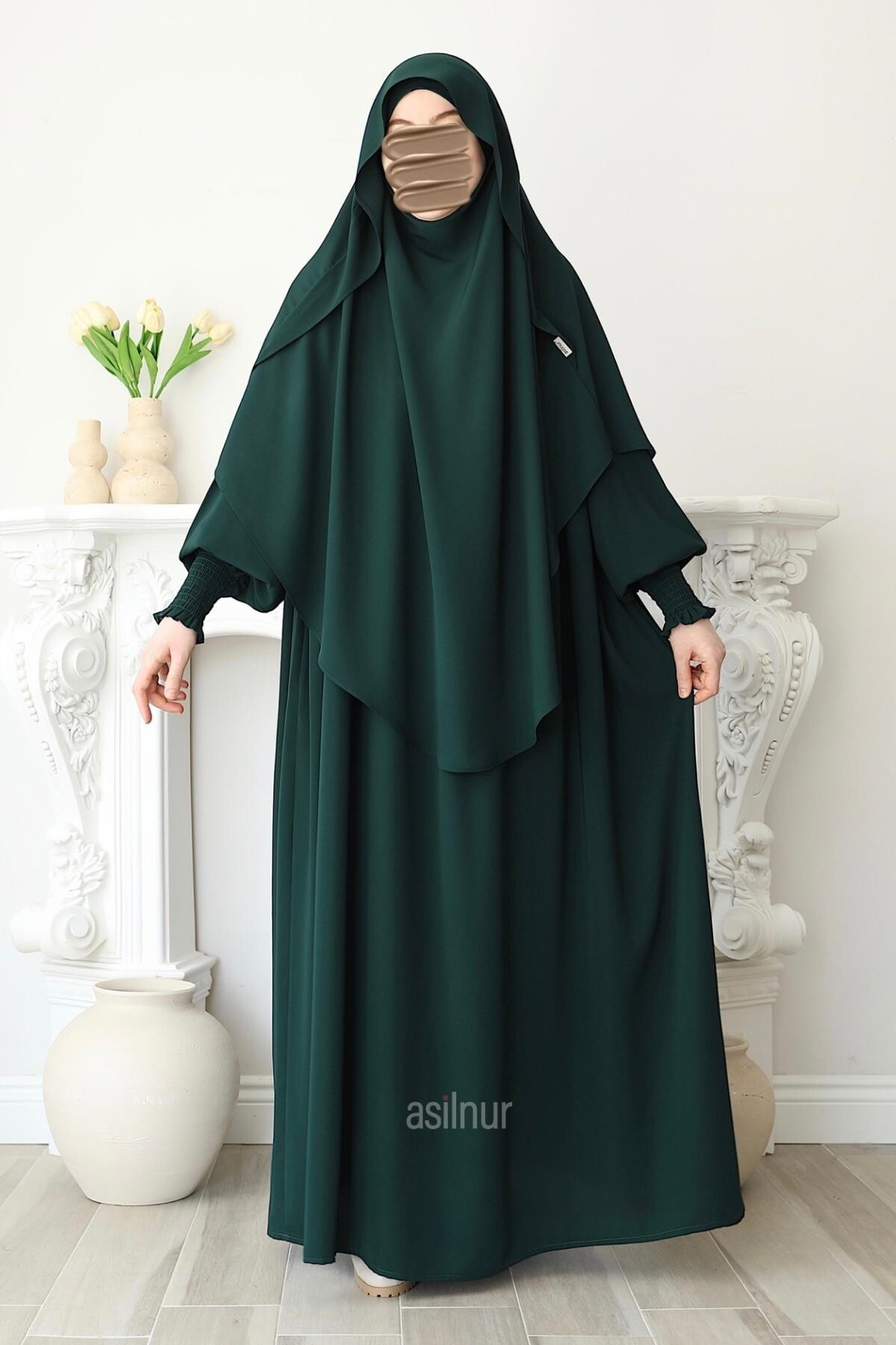 Hira Gölgeli Sufle Ferace Takım Zümrüt Yeşili - 3