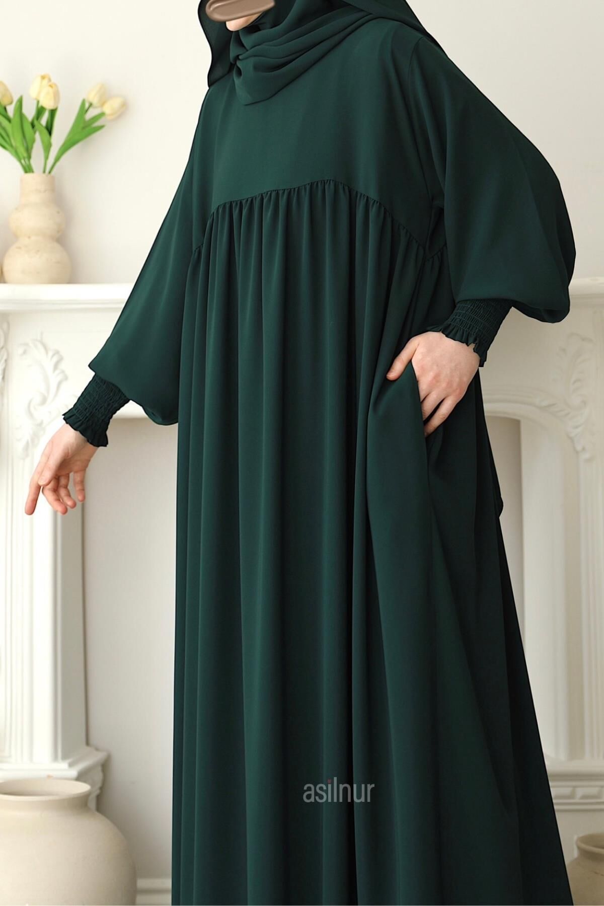 Hira Gölgeli Sufle Ferace Takım Zümrüt Yeşili - 4