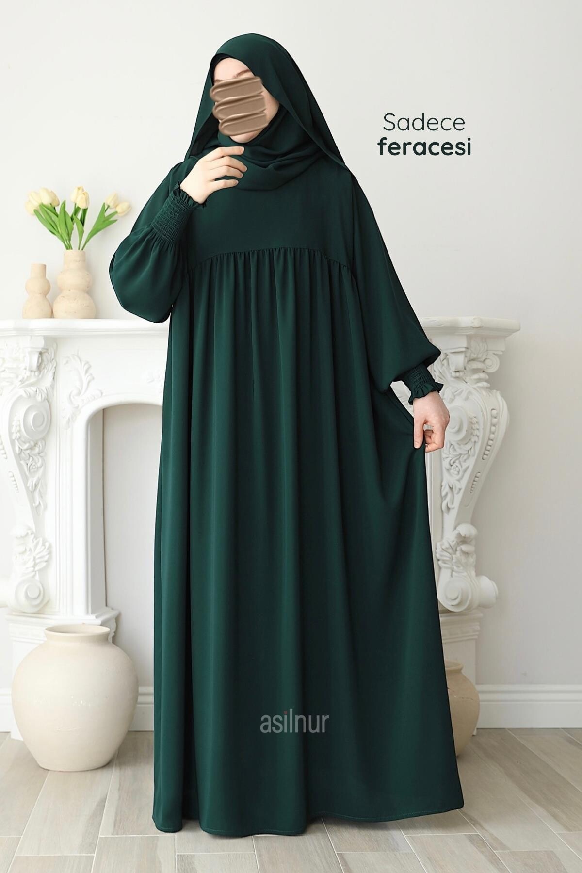 Hira Gölgeli Sufle Ferace Takım Zümrüt Yeşili - 5