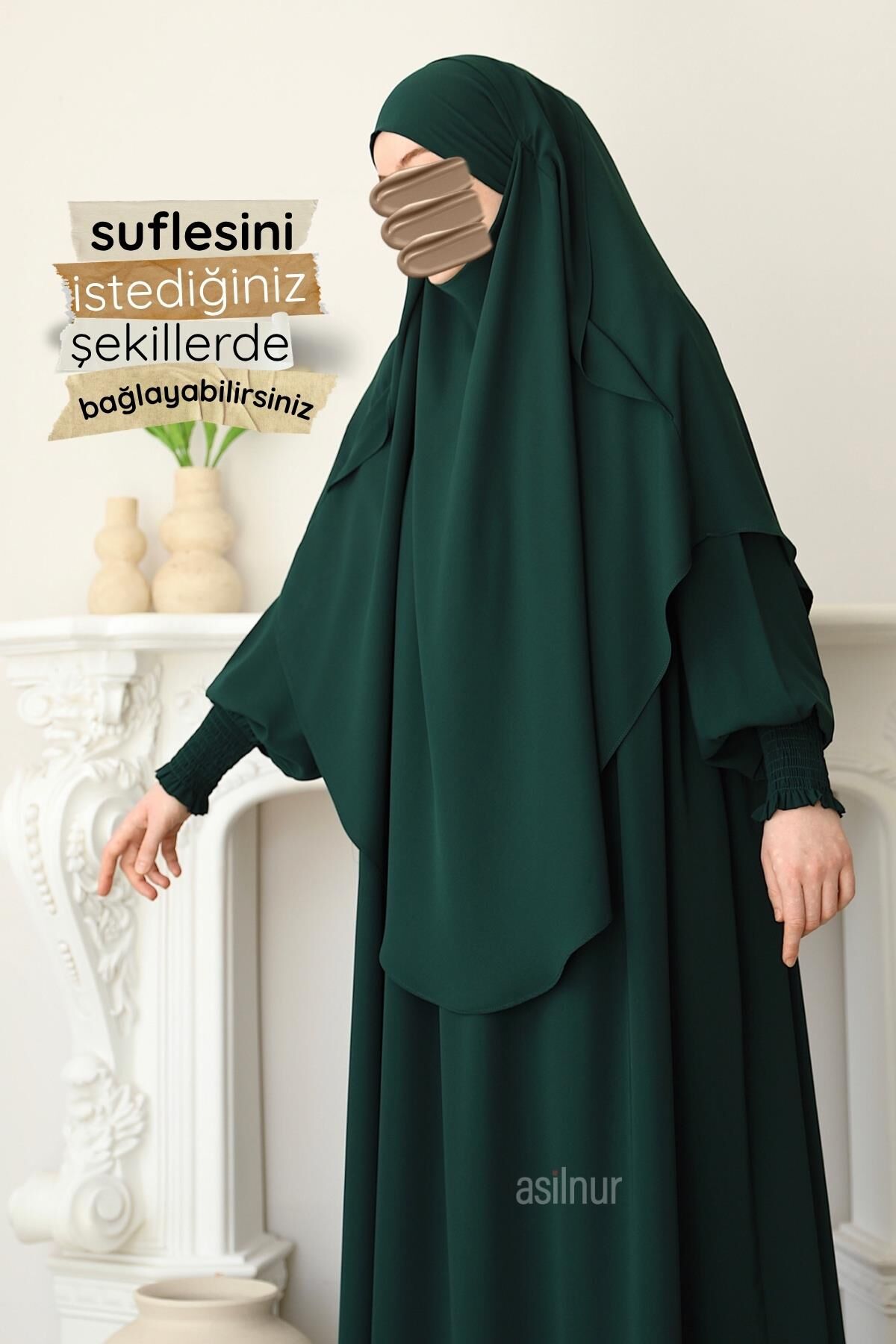 Hira Gölgeli Sufle Ferace Takım Zümrüt Yeşili - 6
