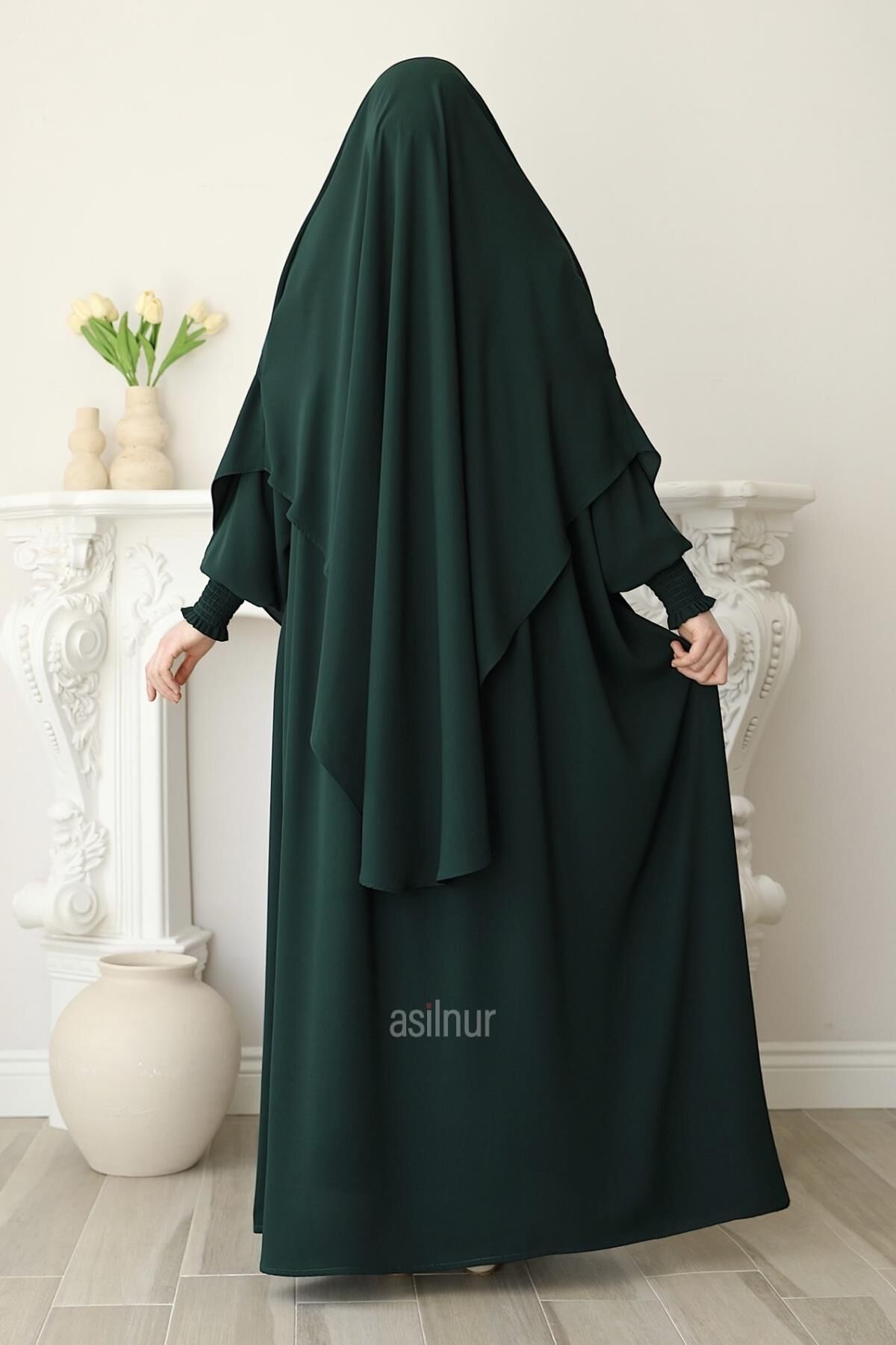 Hira Gölgeli Sufle Ferace Takım Zümrüt Yeşili - 7