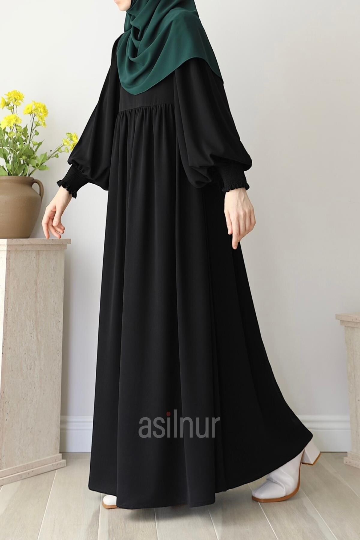 Rana Balon Kol Elbise Siyah - 3