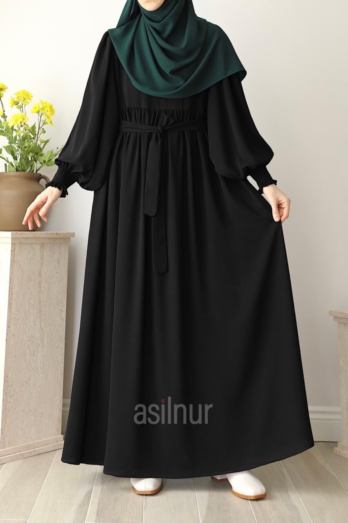 Rana Balon Kol Elbise Siyah - 5