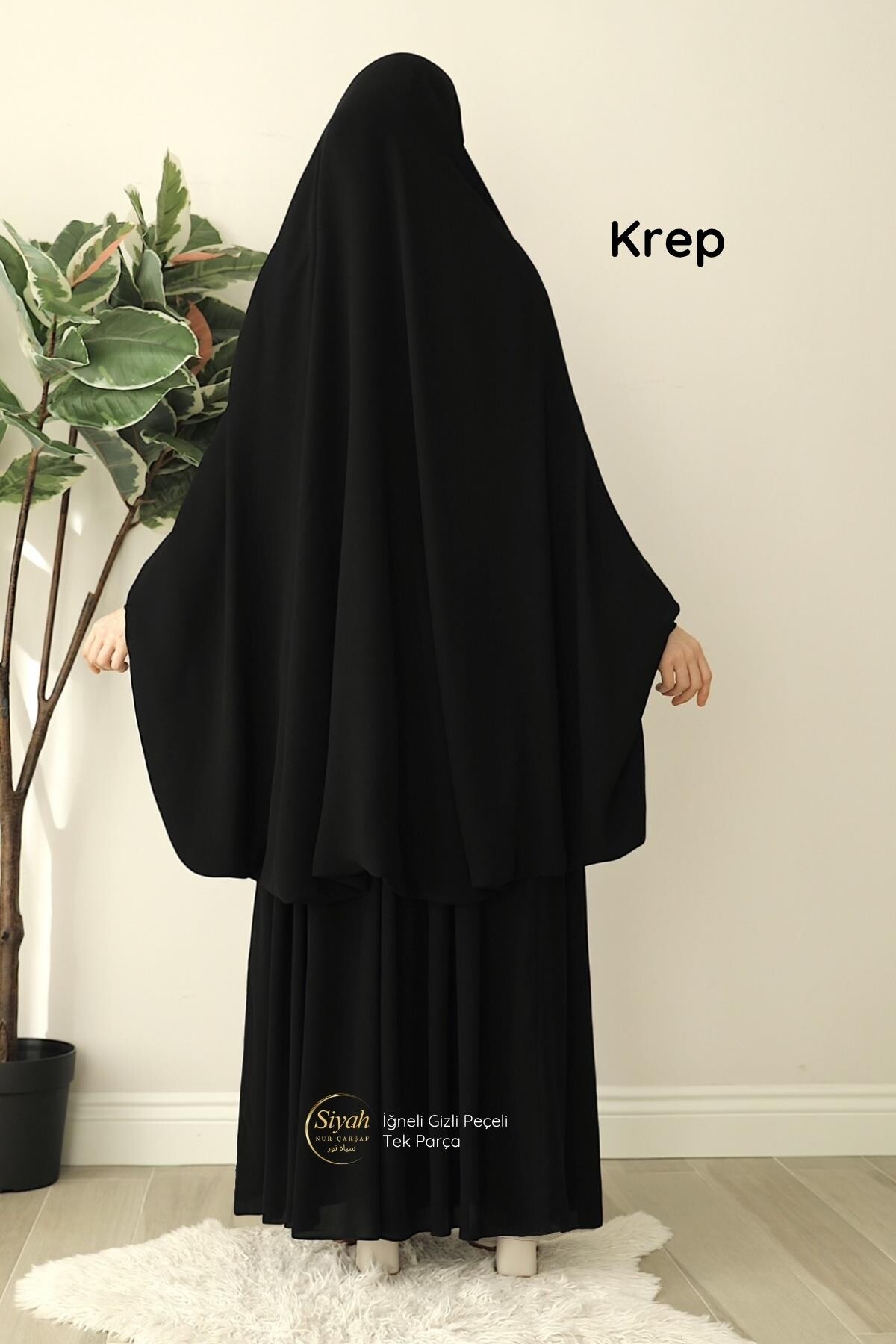 İğneli Gizli Peçeli Tek Parça Krep Çarşaf - 3