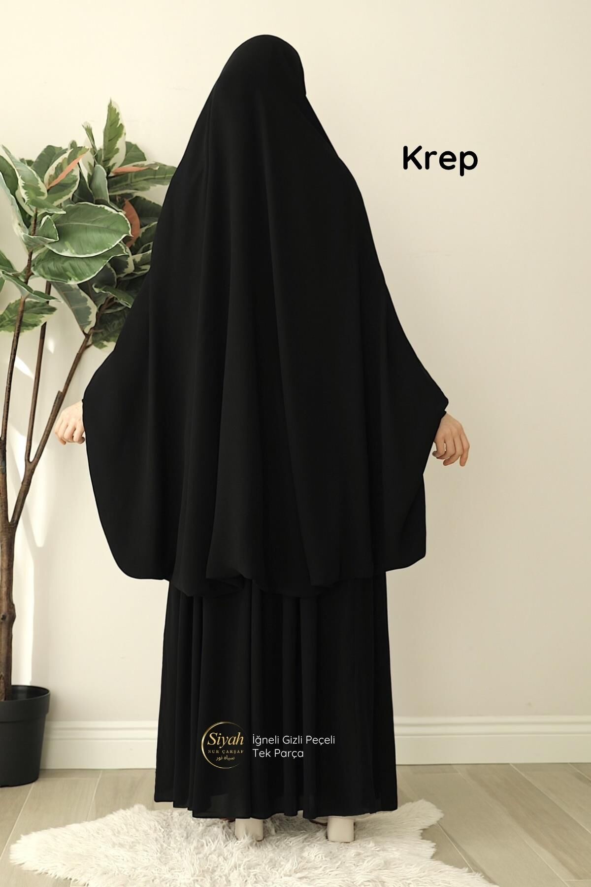 İğneli Gizli Peçeli Tek Parça Krep Çarşaf - 3