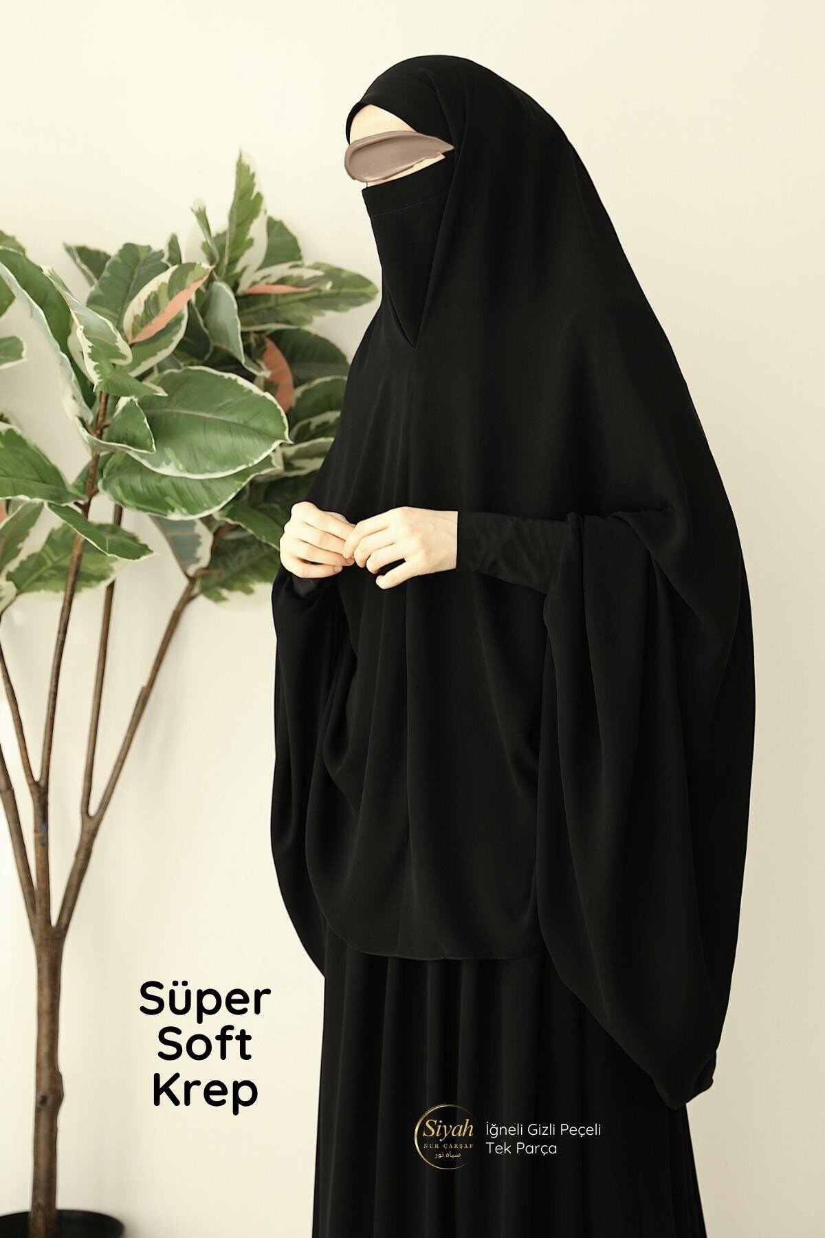 İğneli Gizli Peçeli Tek Parça Süper Soft Krep Çarşaf - 2