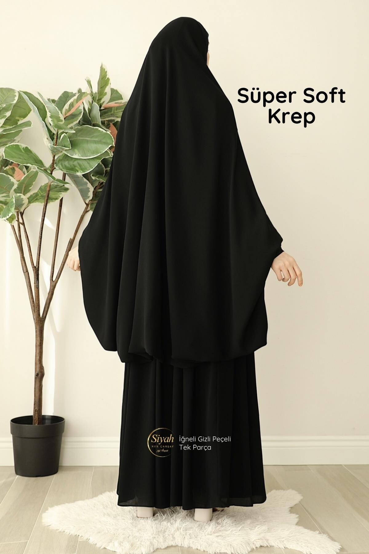 İğneli Gizli Peçeli Tek Parça Süper Soft Krep Çarşaf - 3