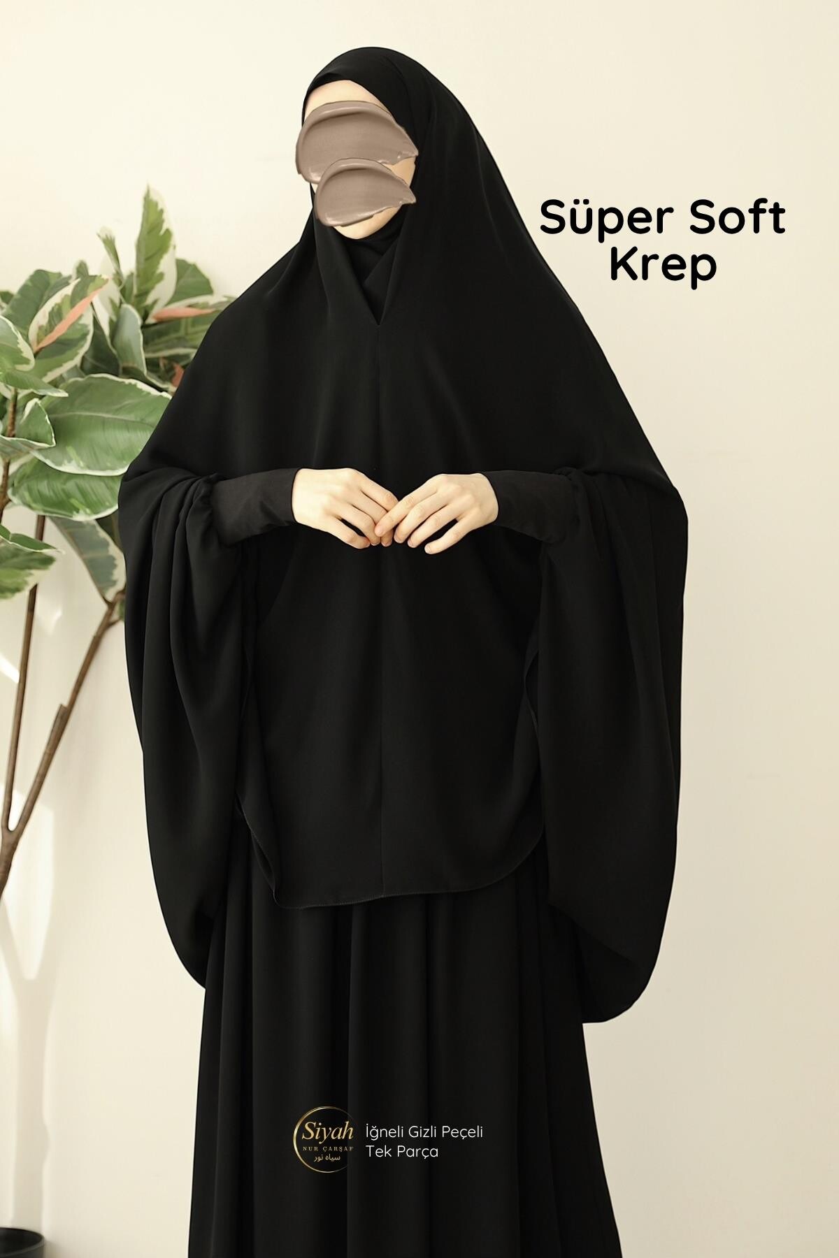 İğneli Gizli Peçeli Tek Parça Süper Soft Krep Çarşaf - 4