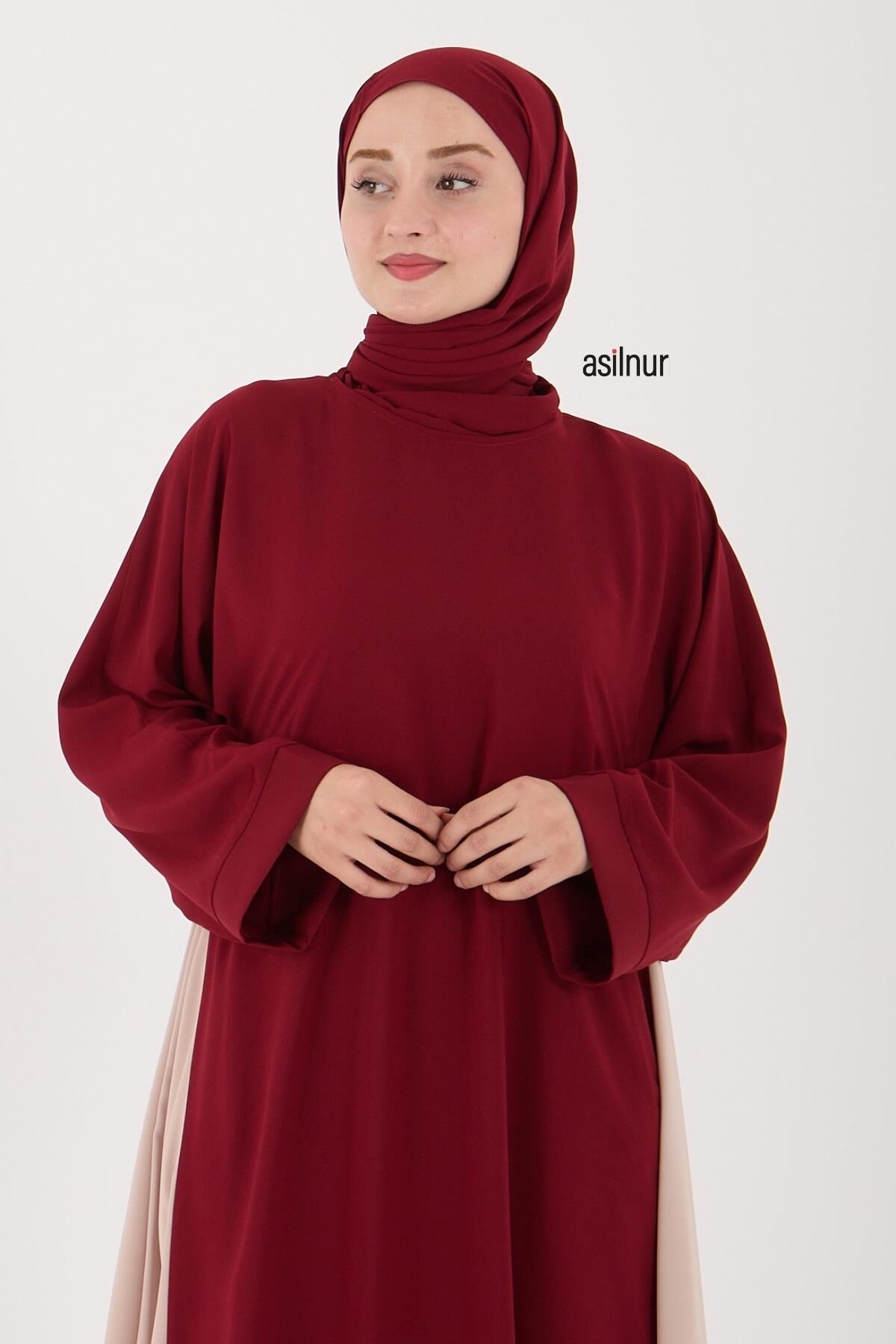 Leyla Abaya Şal Peçe 3'lü Set Bordo - 5