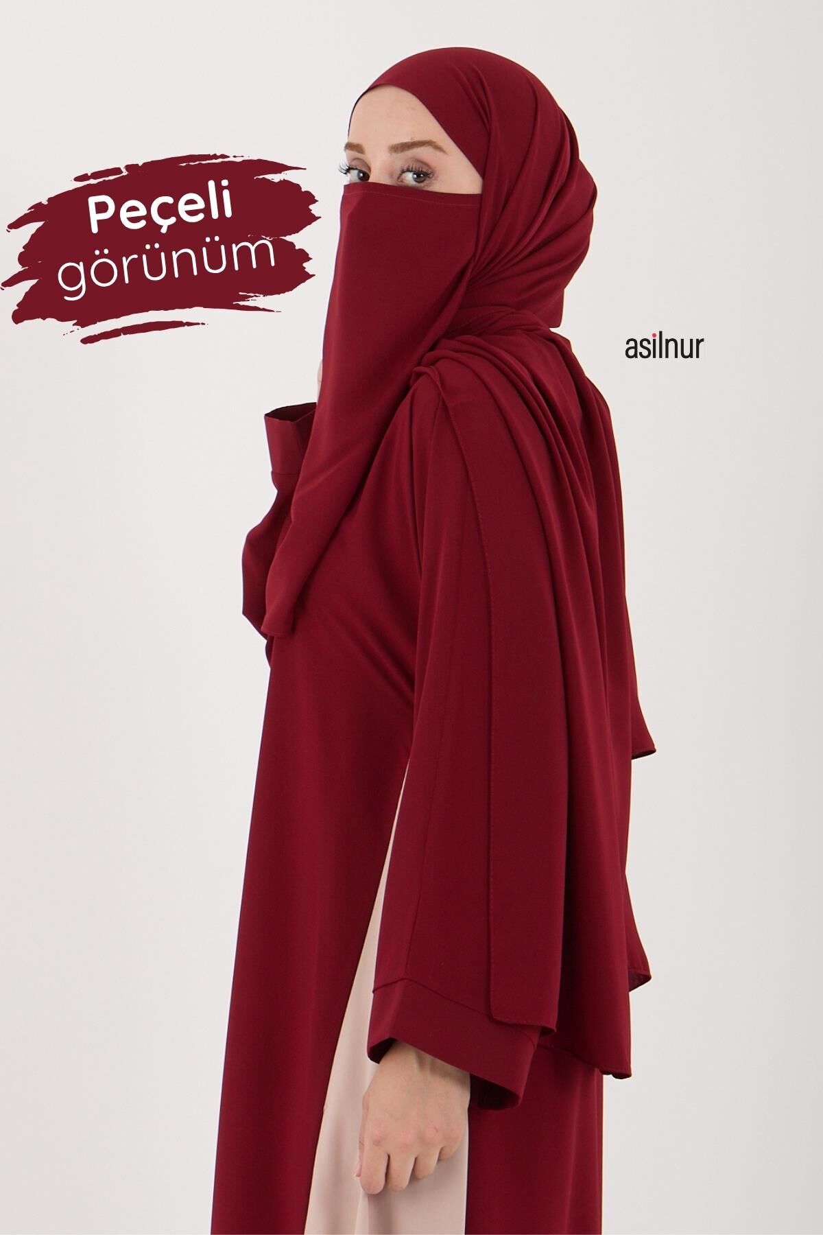 Leyla Abaya Şal Peçe 3'lü Set Bordo - 4