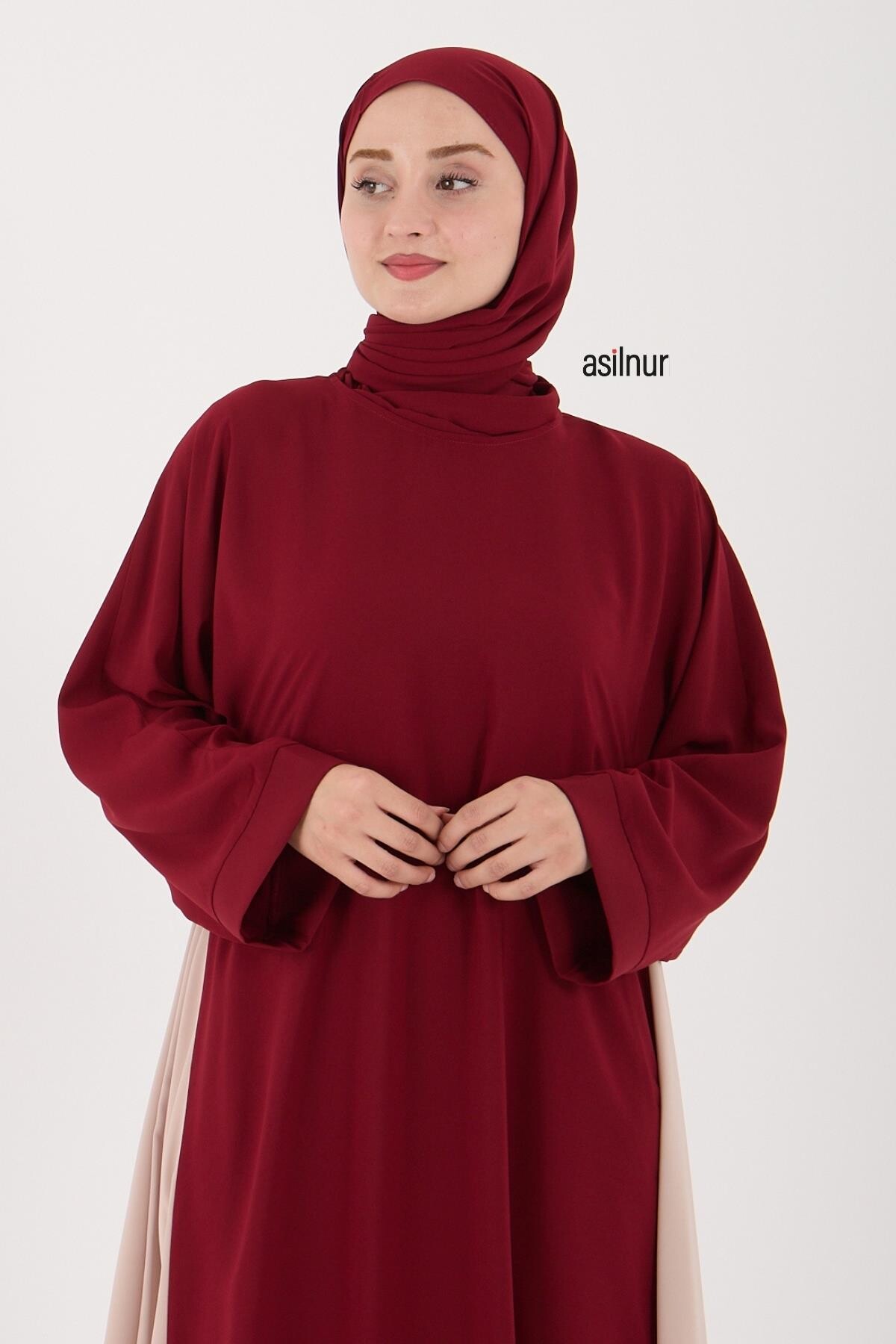 Leyla Abaya Şal Peçe 3'lü Set Bordo - 5