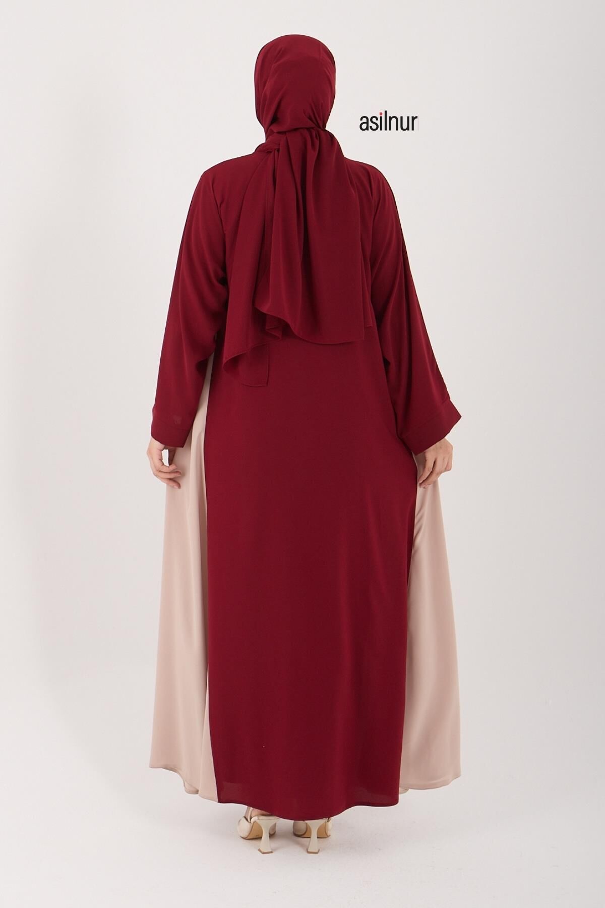 Leyla Abaya Şal Peçe 3'lü Set Bordo - 6