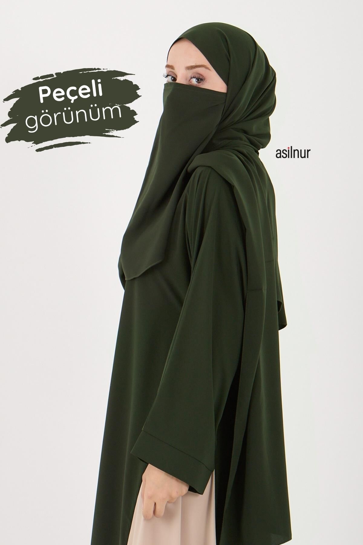 Leyla Abaya Şal Peçe 3'lü Set Haki - 4