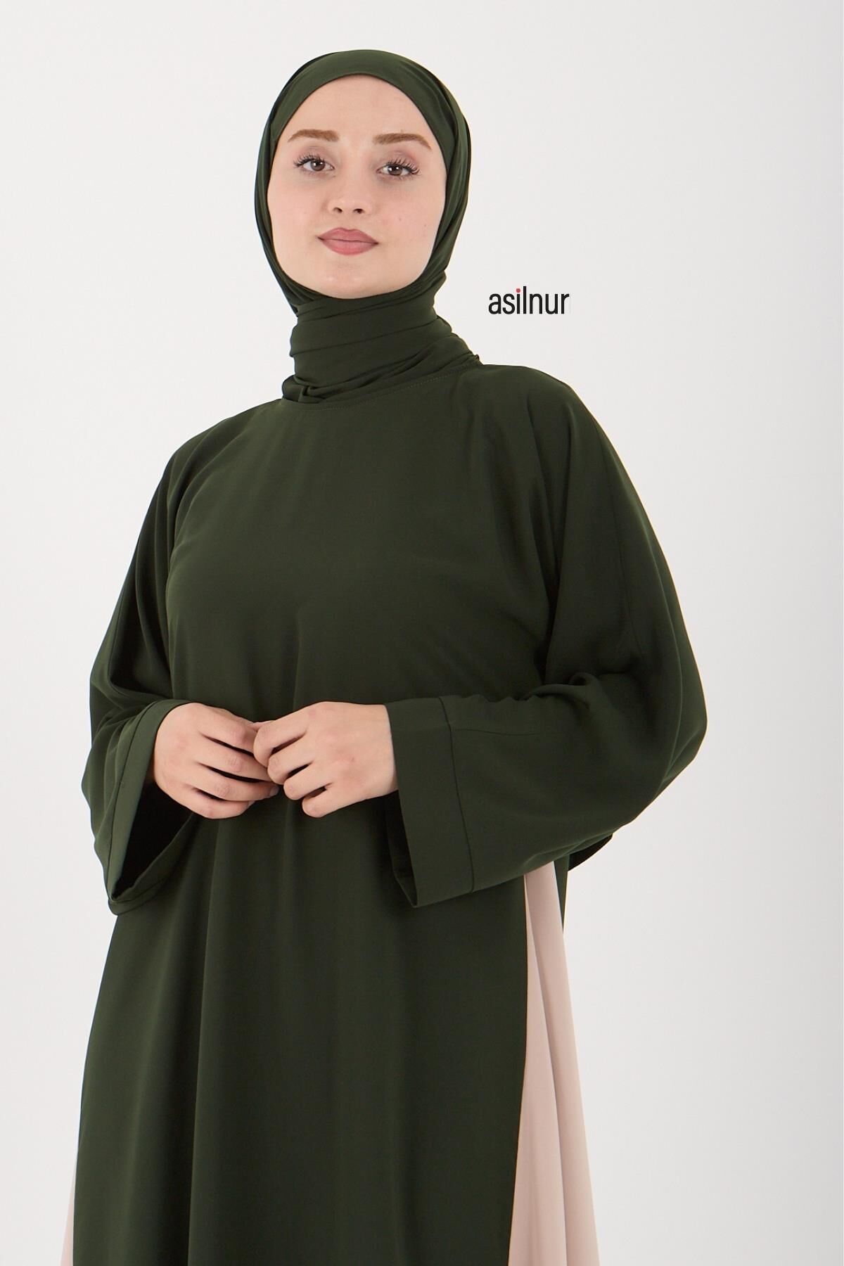 Leyla Abaya Şal Peçe 3'lü Set Haki - 5