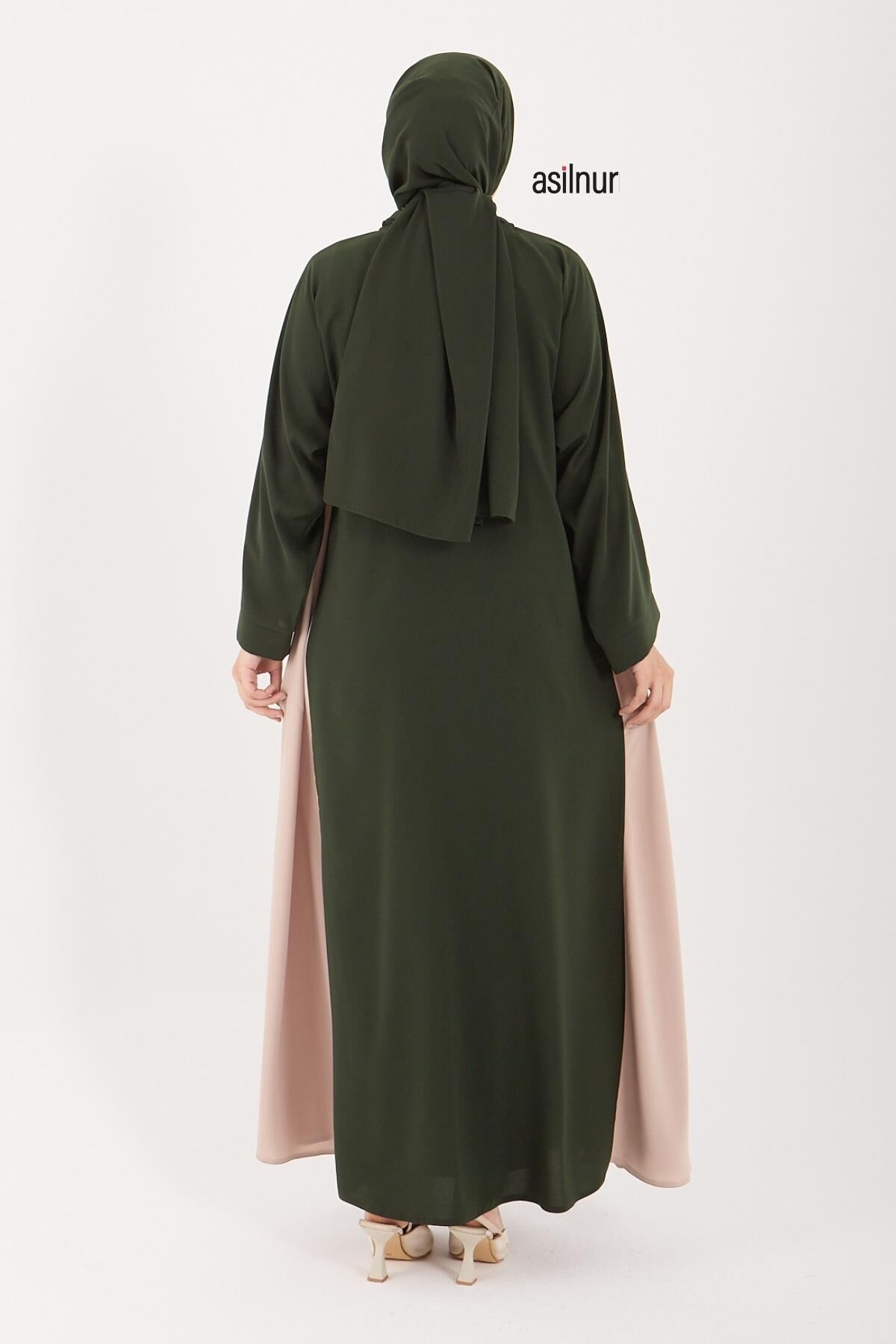 Leyla Abaya Şal Peçe 3'lü Set Haki - 6