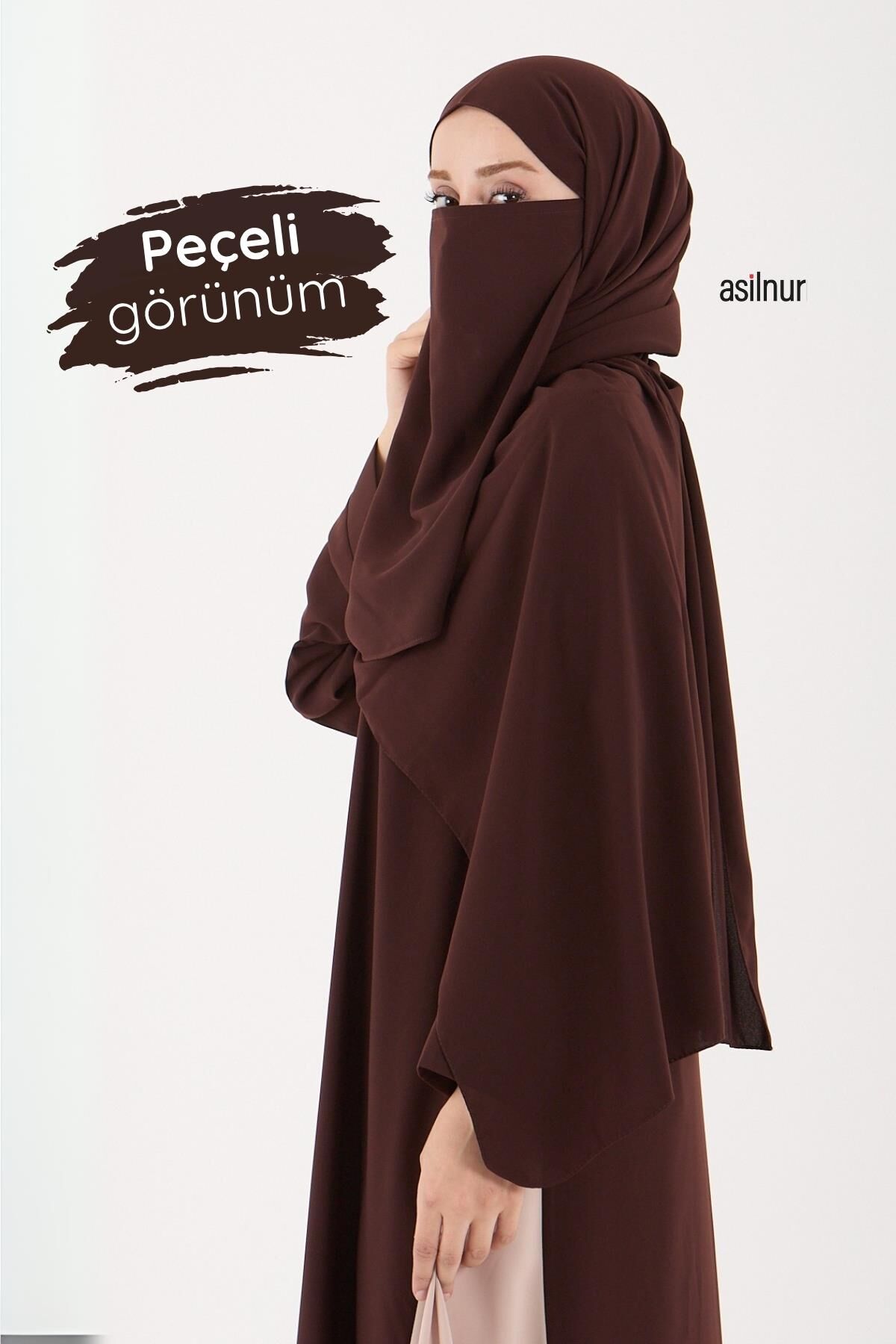 Leyla Abaya Şal Peçe 3'lü Set Kahverengi - 4