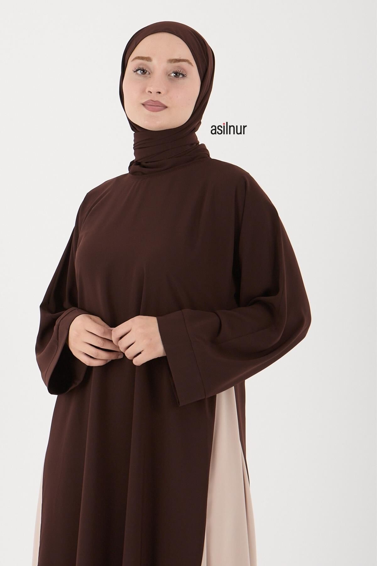 Leyla Abaya Şal Peçe 3'lü Set Kahverengi - 5