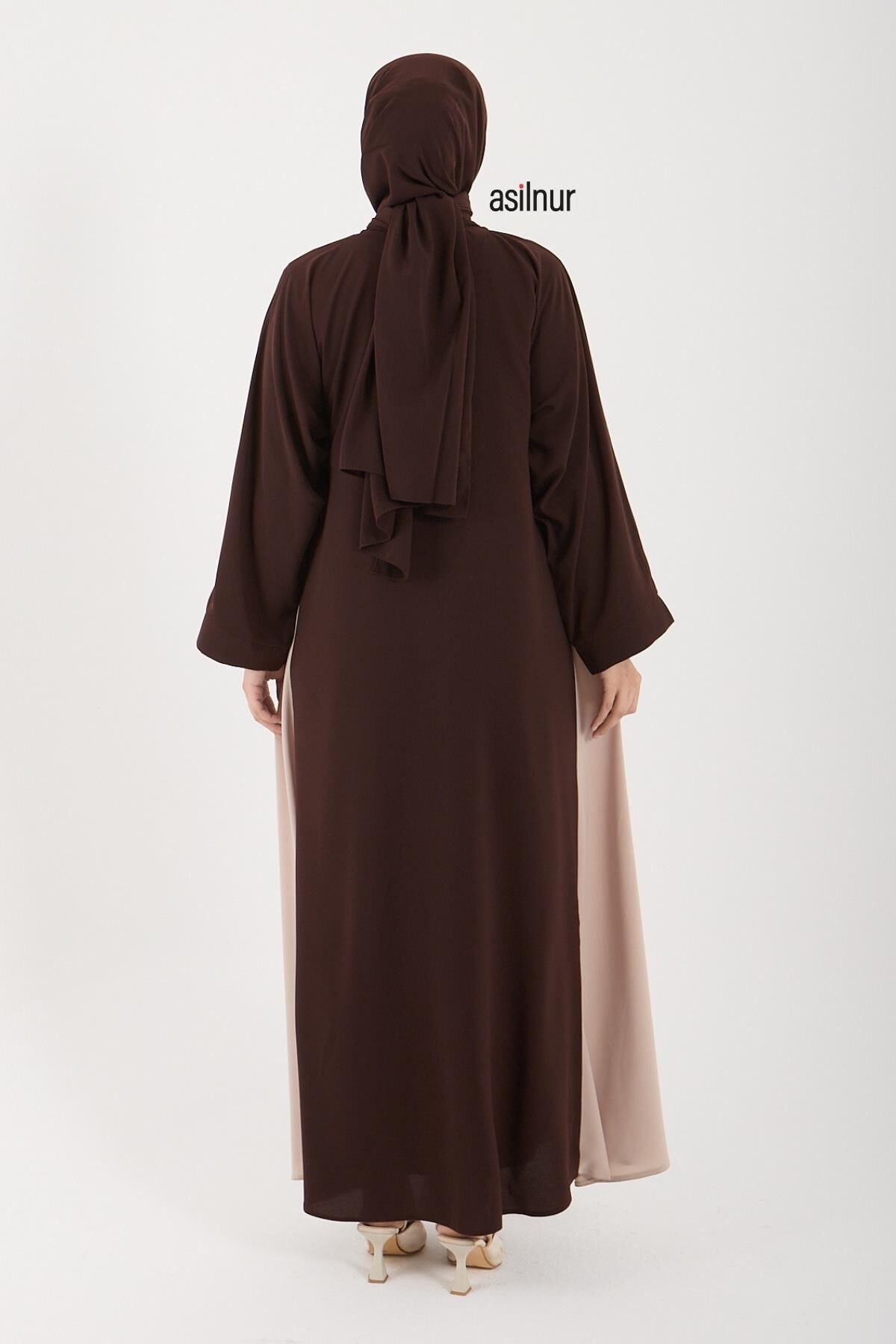 Leyla Abaya Şal Peçe 3'lü Set Kahverengi - 6
