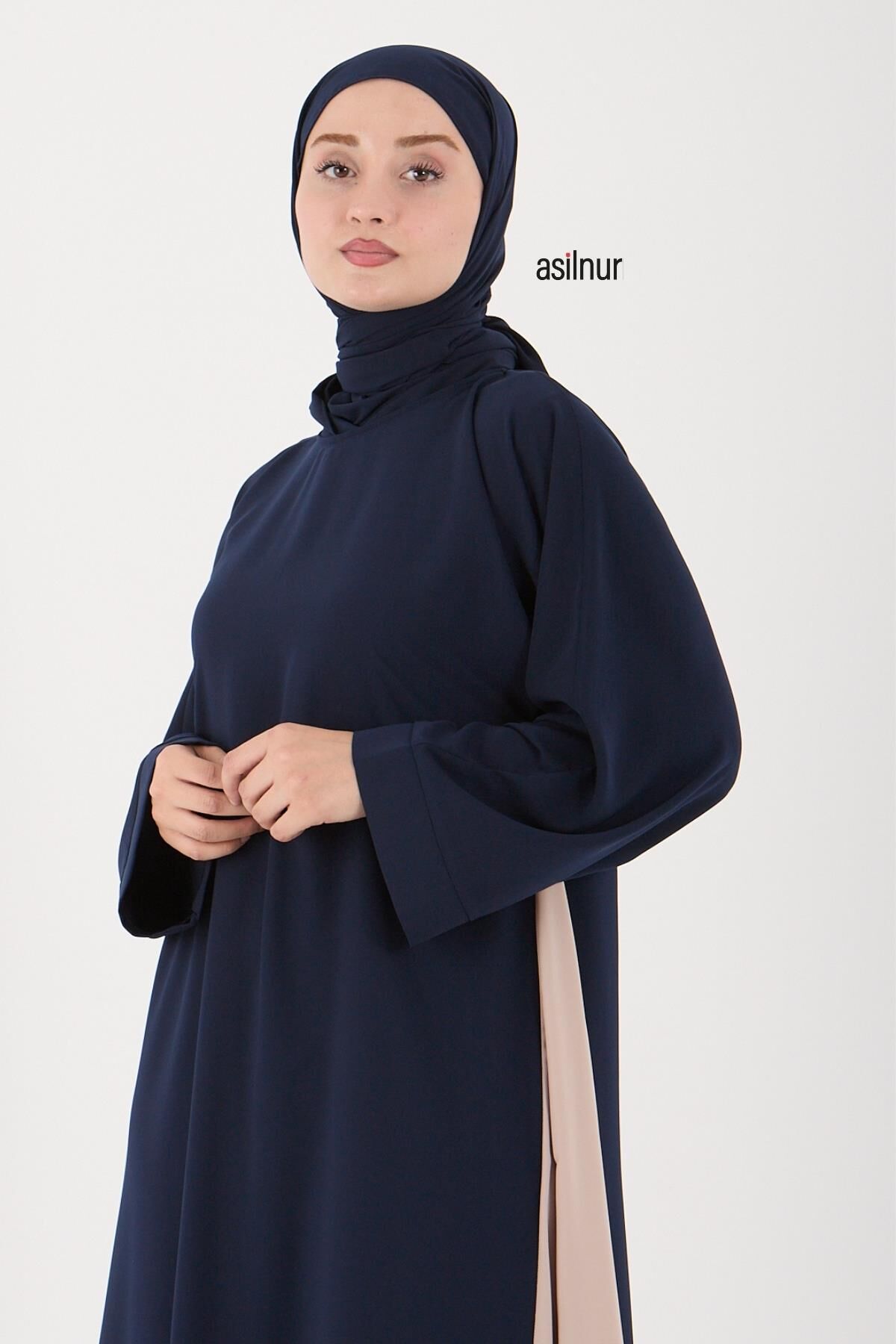 Leyla Abaya Şal Peçe 3'lü Set Lacivert - 5