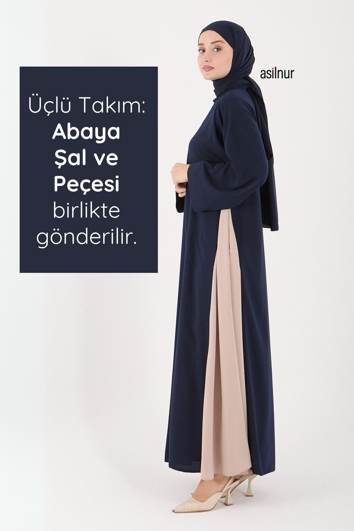Leyla Abaya Şal Peçe 3'lü Set Lacivert - 3