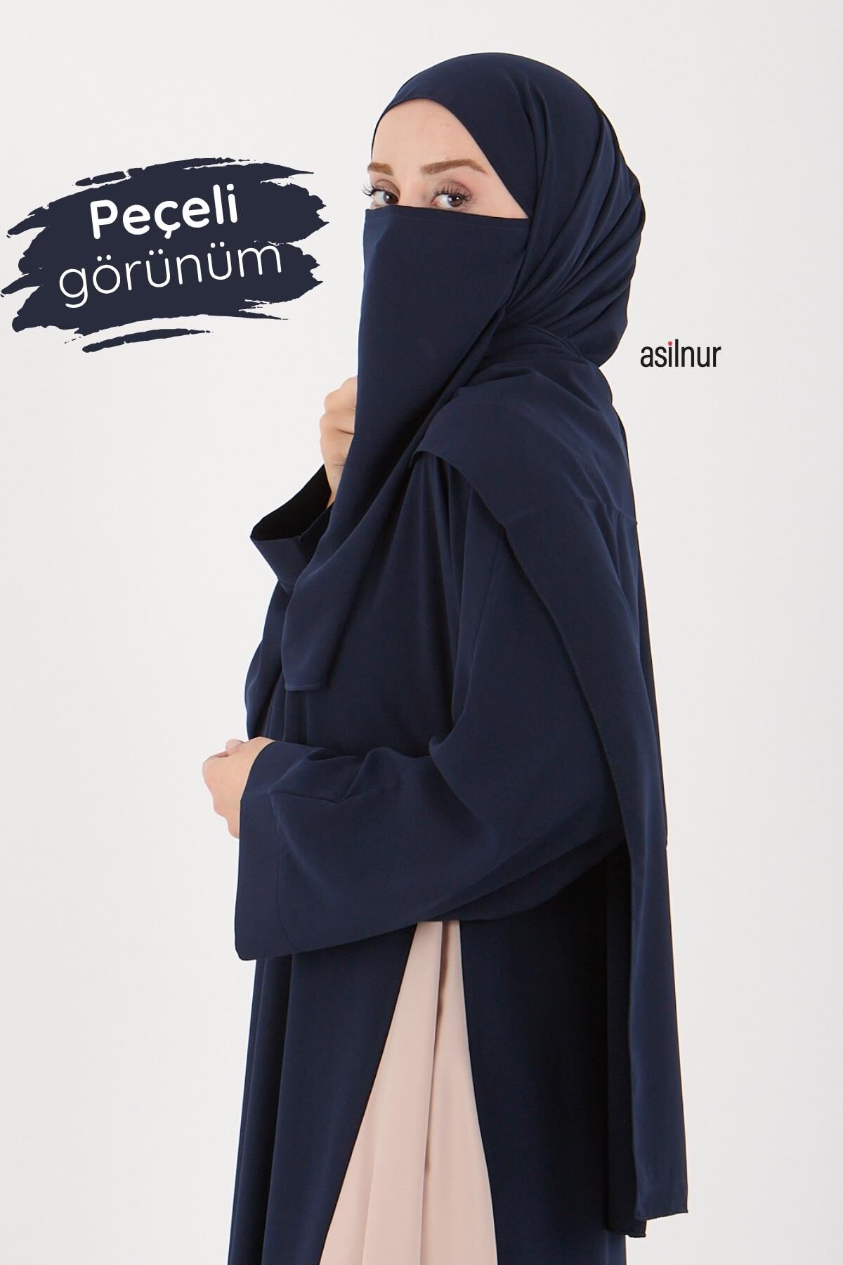 Leyla Abaya Şal Peçe 3'lü Set Lacivert - 4