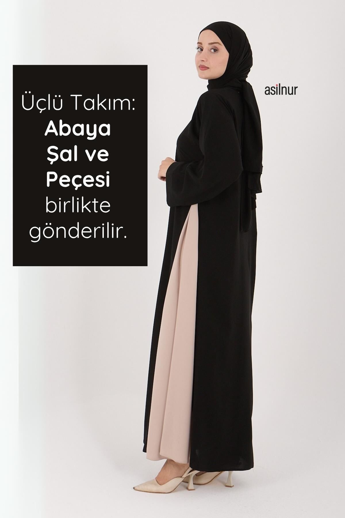Leyla Abaya Şal Peçe 3'lü Set Siyah - 3