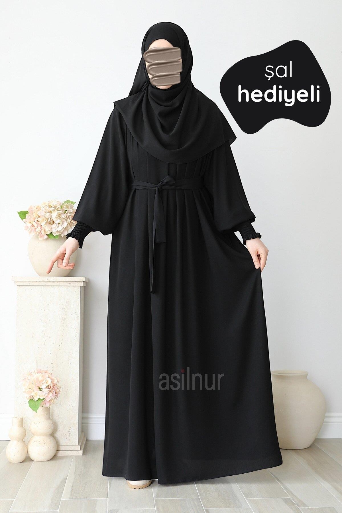 Mahi Elbise Şal Hediyeli Takım Siyah 