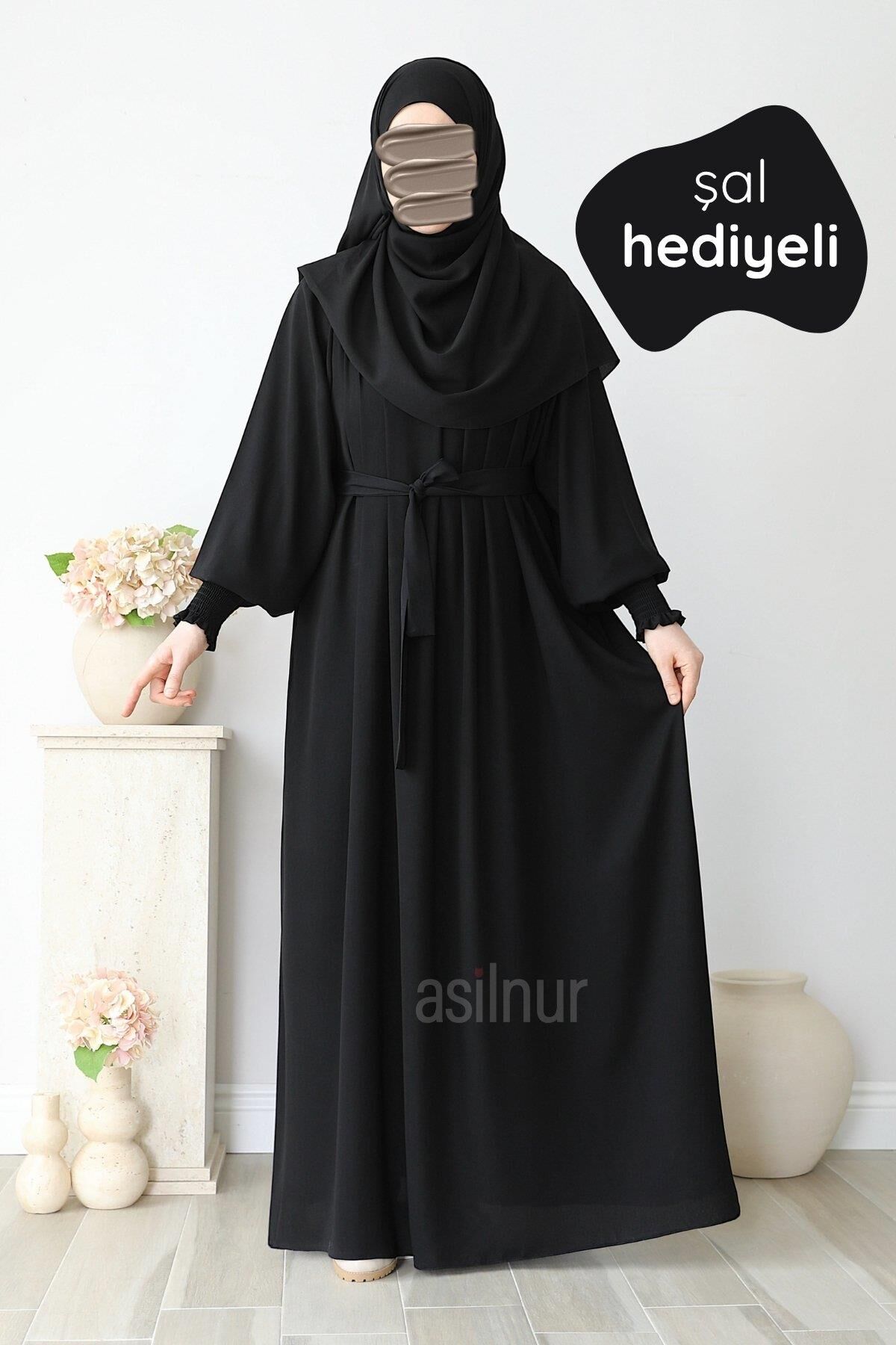 Mahi Elbise Şal Hediyeli Takım Siyah - 1