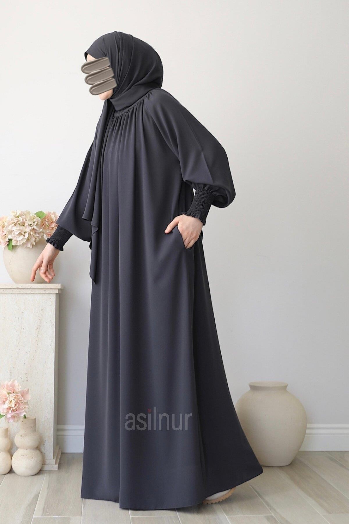 Mahi Elbise Şal Hediyeli Takım Füme - 3