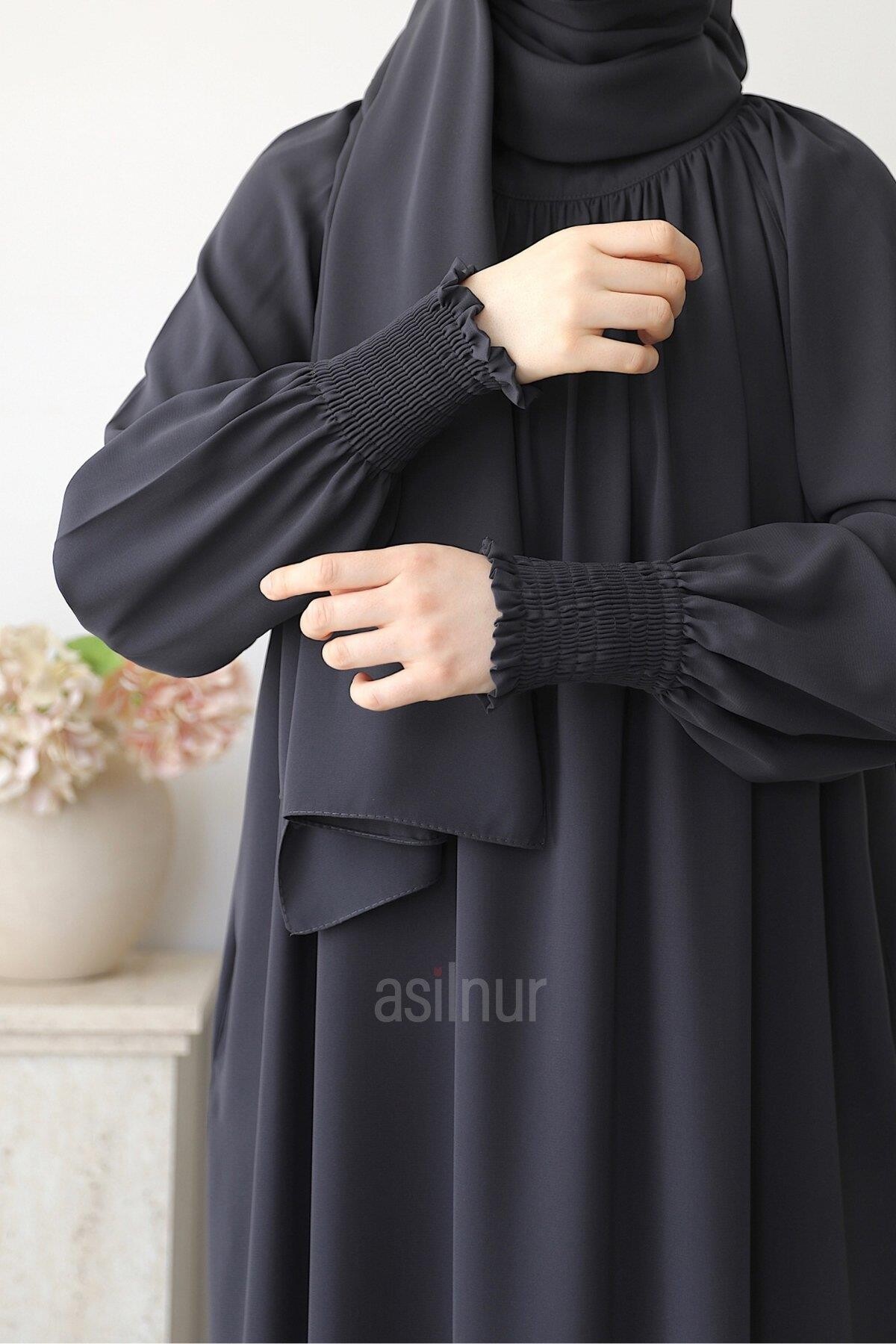 Mahi Elbise Şal Hediyeli Takım Füme - 8