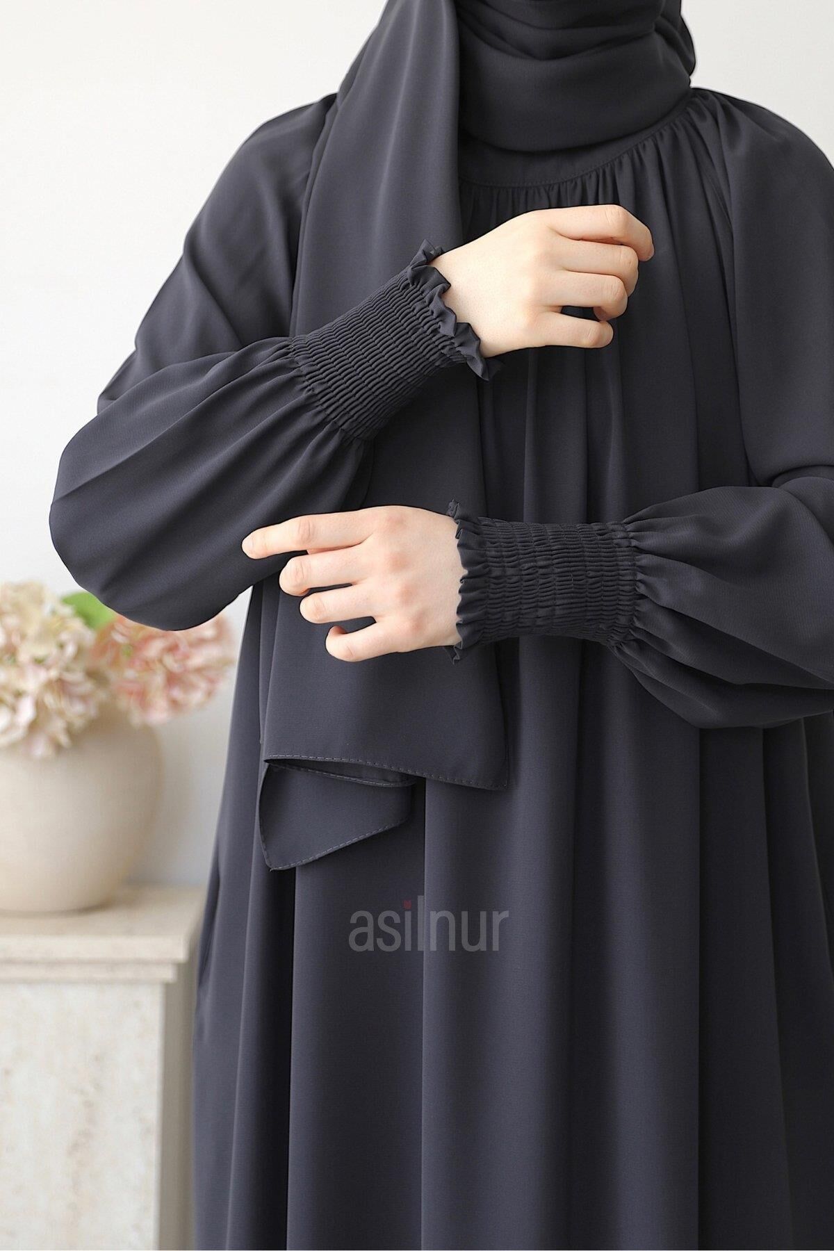 Mahi Elbise Şal Hediyeli Takım Füme - 8