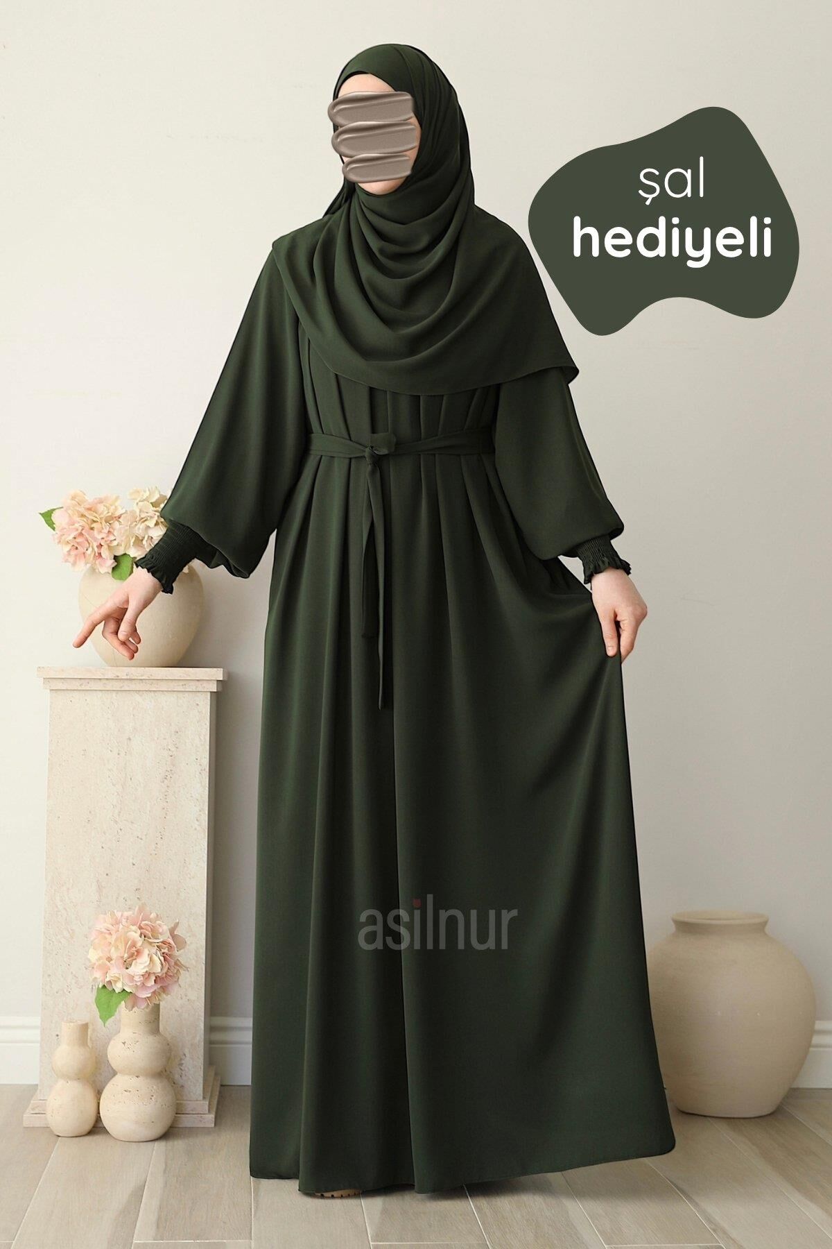Mahi Elbise Şal Hediyeli Takım Haki - 1