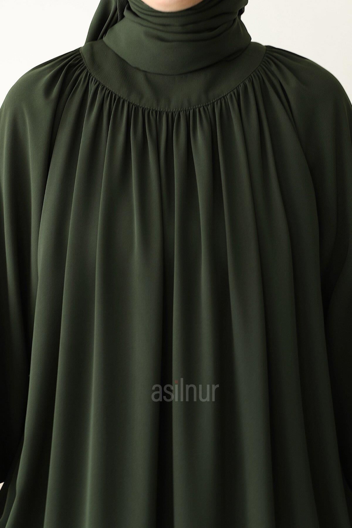 Mahi Elbise Şal Hediyeli Takım Haki - 5