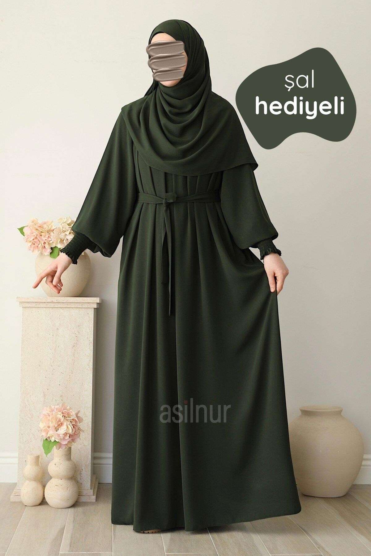 Mahi Elbise Şal Hediyeli Takım Haki - ASİLNUR