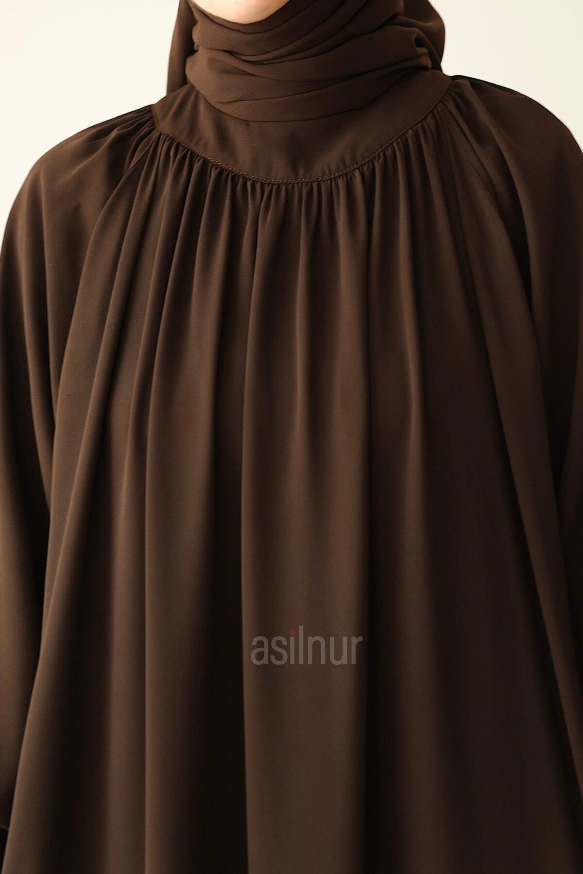 Mahi Elbise Şal Hediyeli Takım Kahverengi - 5