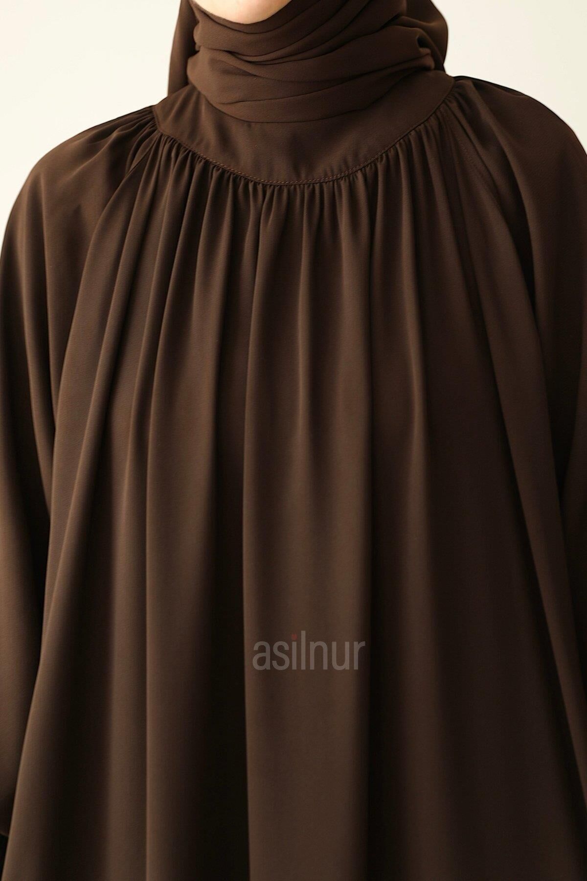 Mahi Elbise Şal Hediyeli Takım Kahverengi - 5
