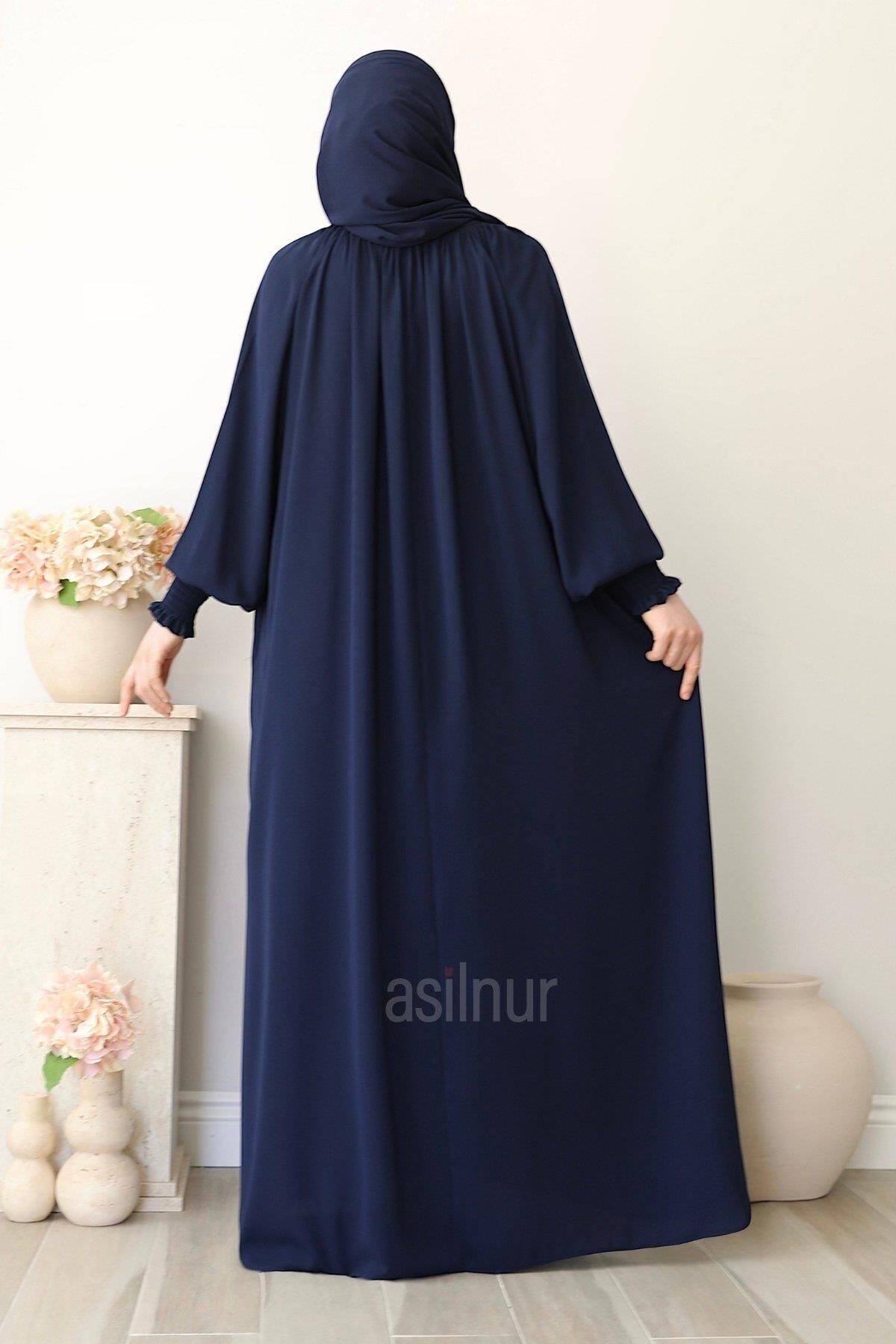 Mahi Elbise Şal Hediyeli Takım Lacivert - 4