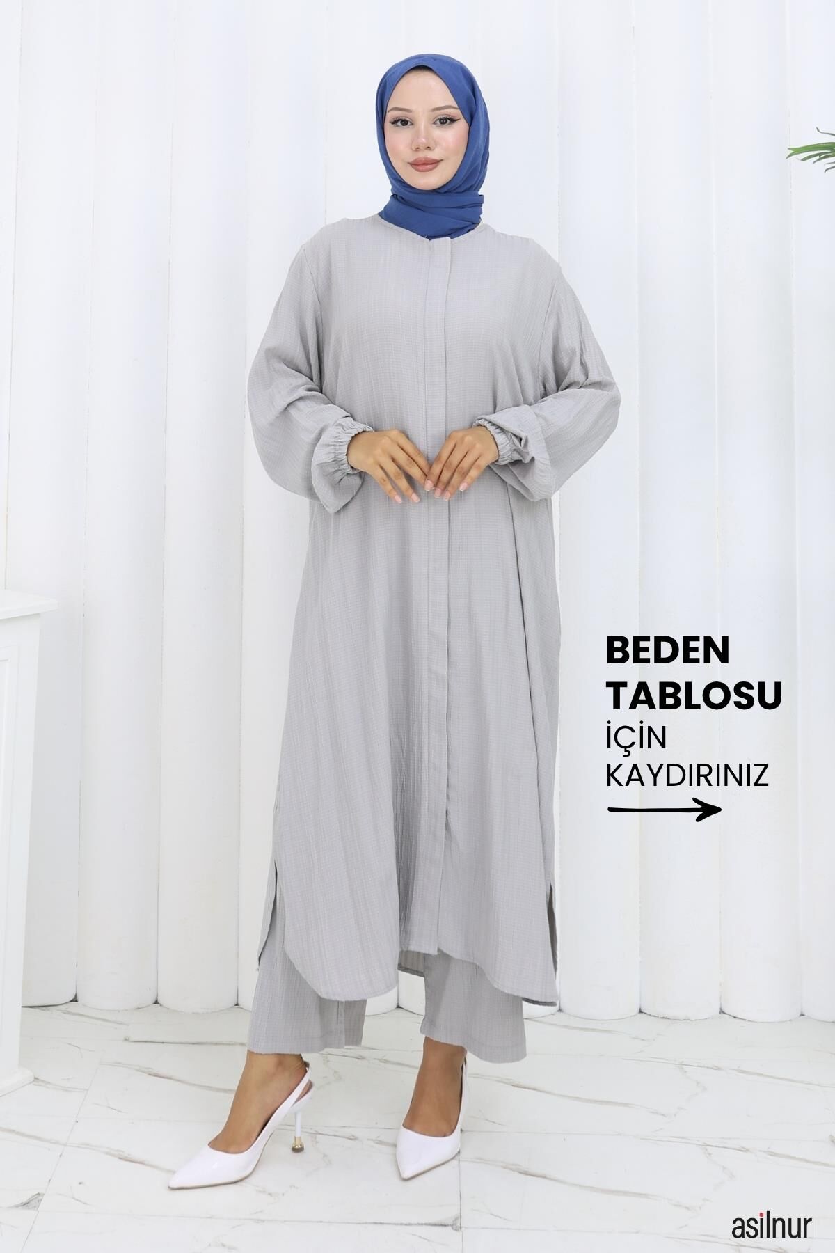 Merve Pamuklu Umre Takımı Açık Gri - 1