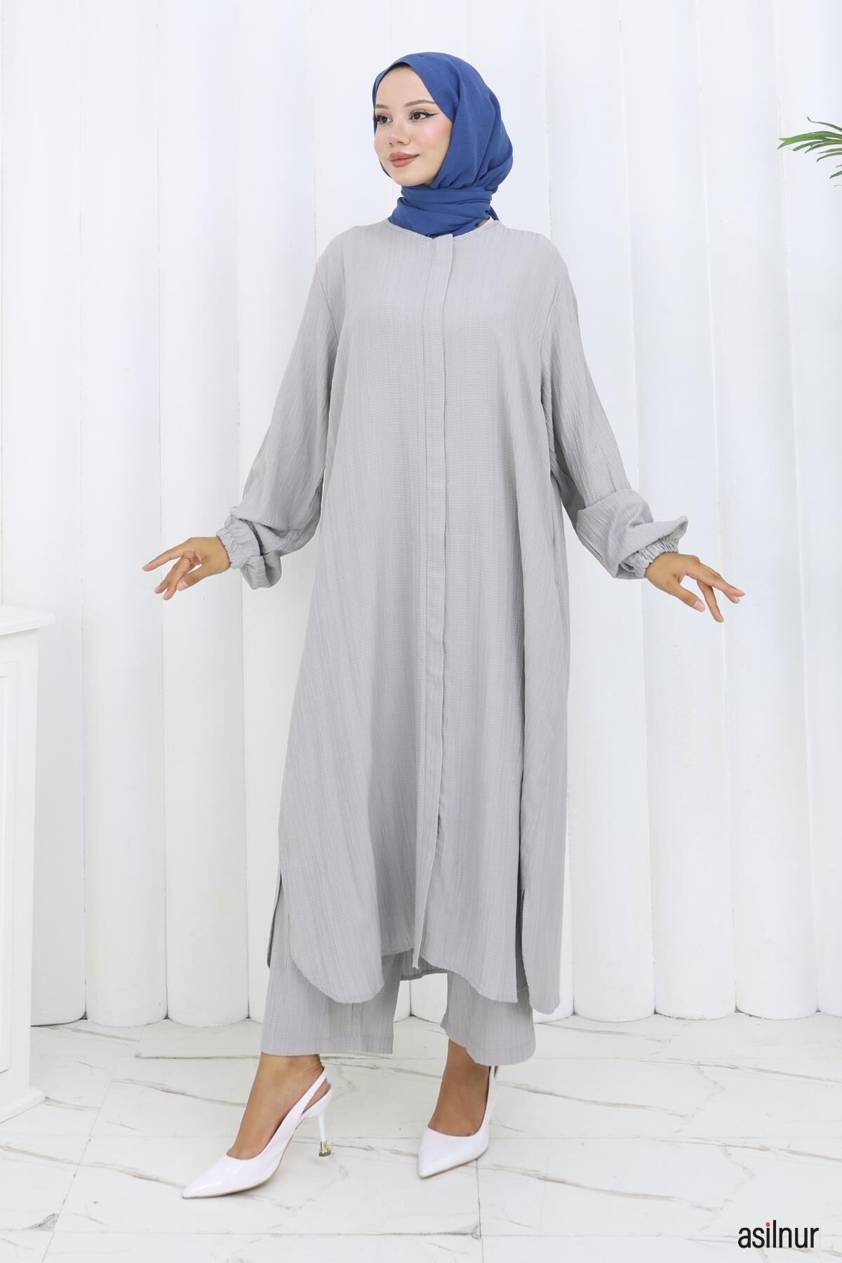 Merve Pamuklu Umre Takımı Açık Gri - 4