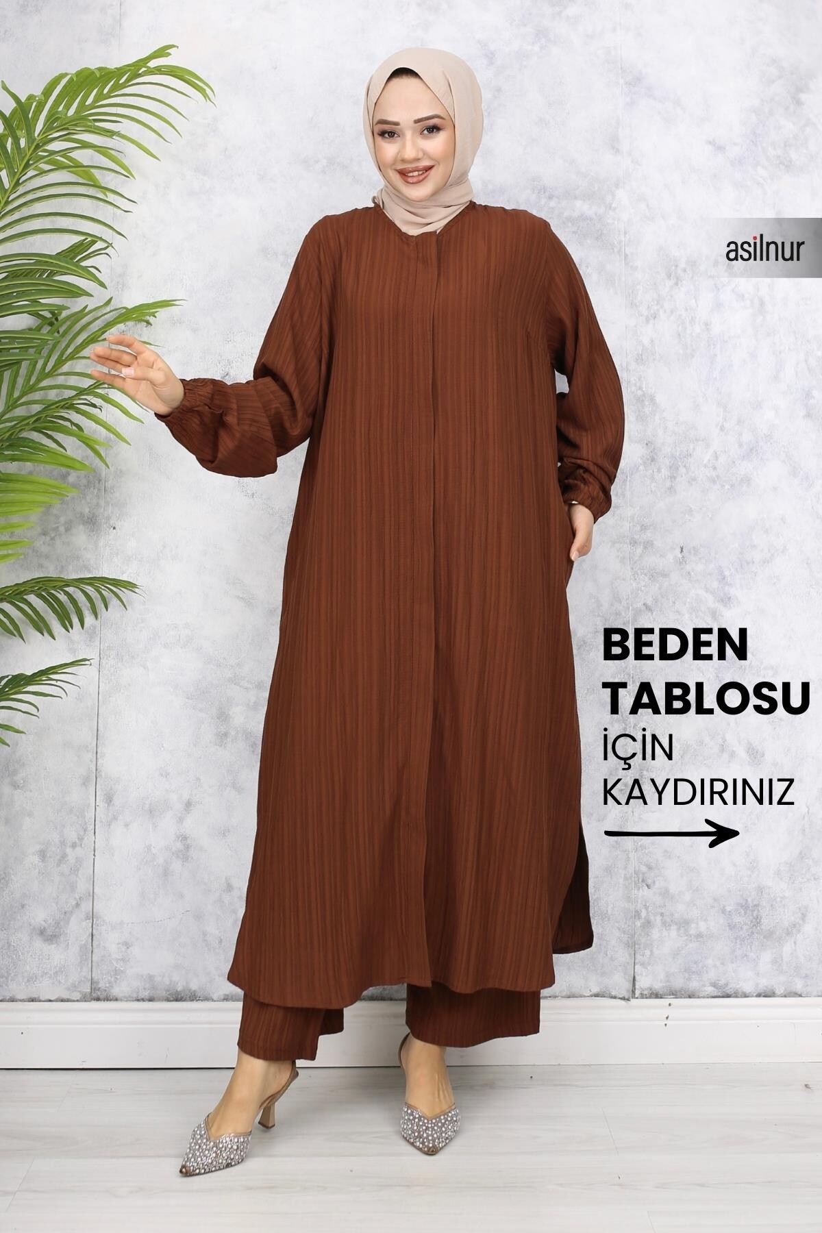 Merve Pamuklu Umre Takımı Kahverengi 