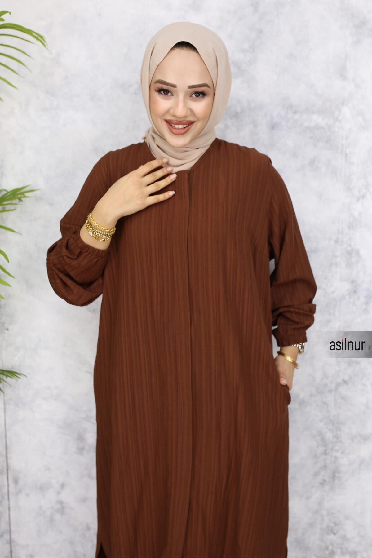 Merve Pamuklu Umre Takımı Kahverengi - 6