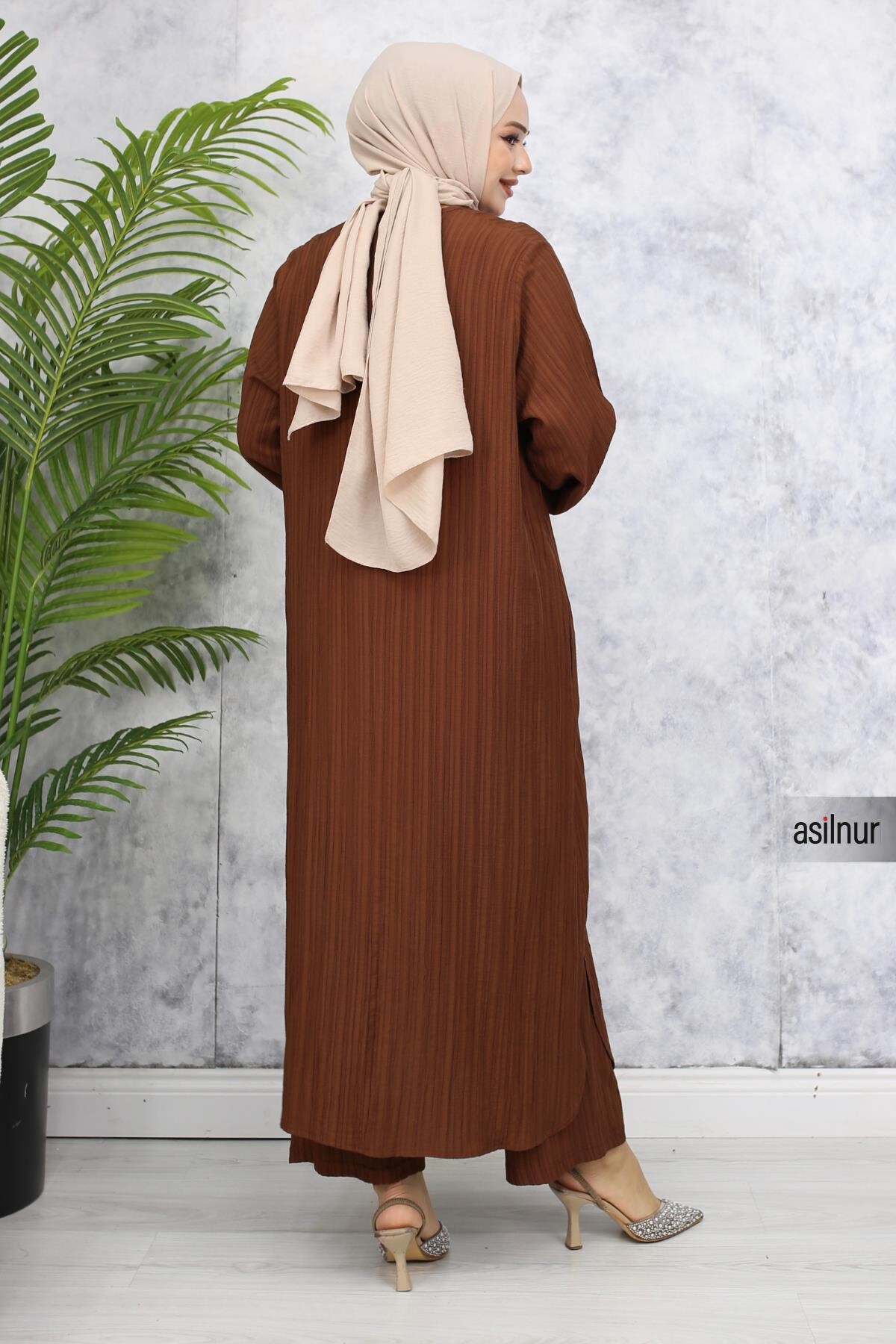 Merve Pamuklu Umre Takımı Kahverengi - 4